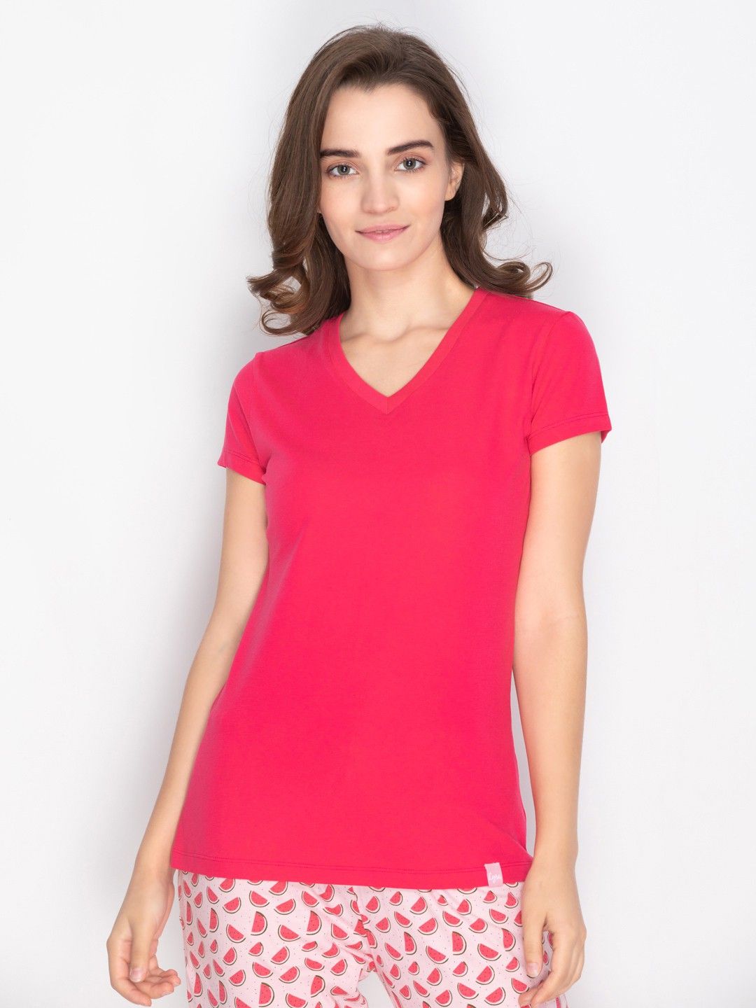 Lux Lyra V Neck T-shirt - TS- 401 Women Solid V Neck Cotton Blend Pink T-Shirt-picture-24