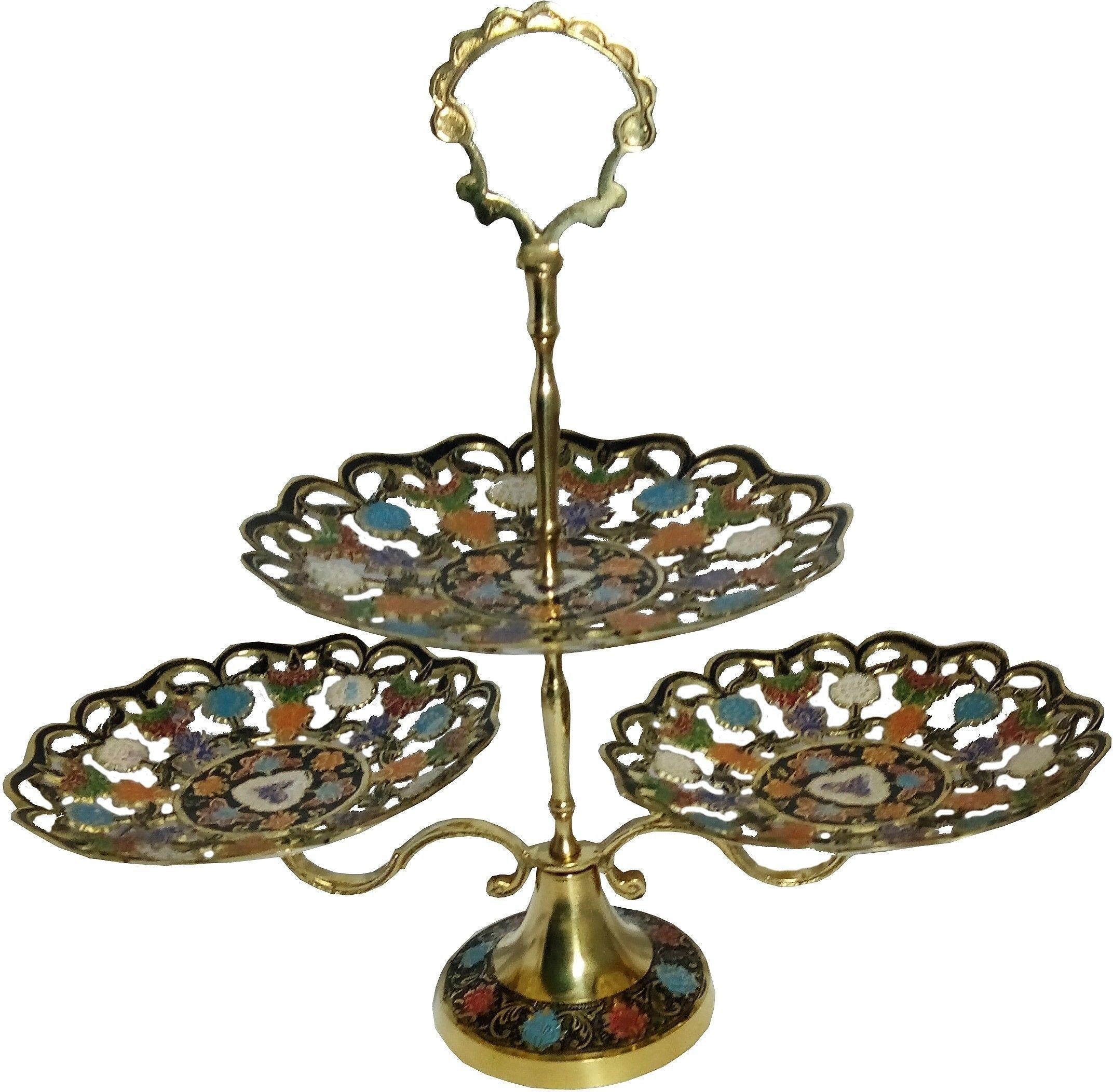 MOZO HUB Brass Multicolor 3 tier Fruit Stand2 Brass Cake Server-image-26