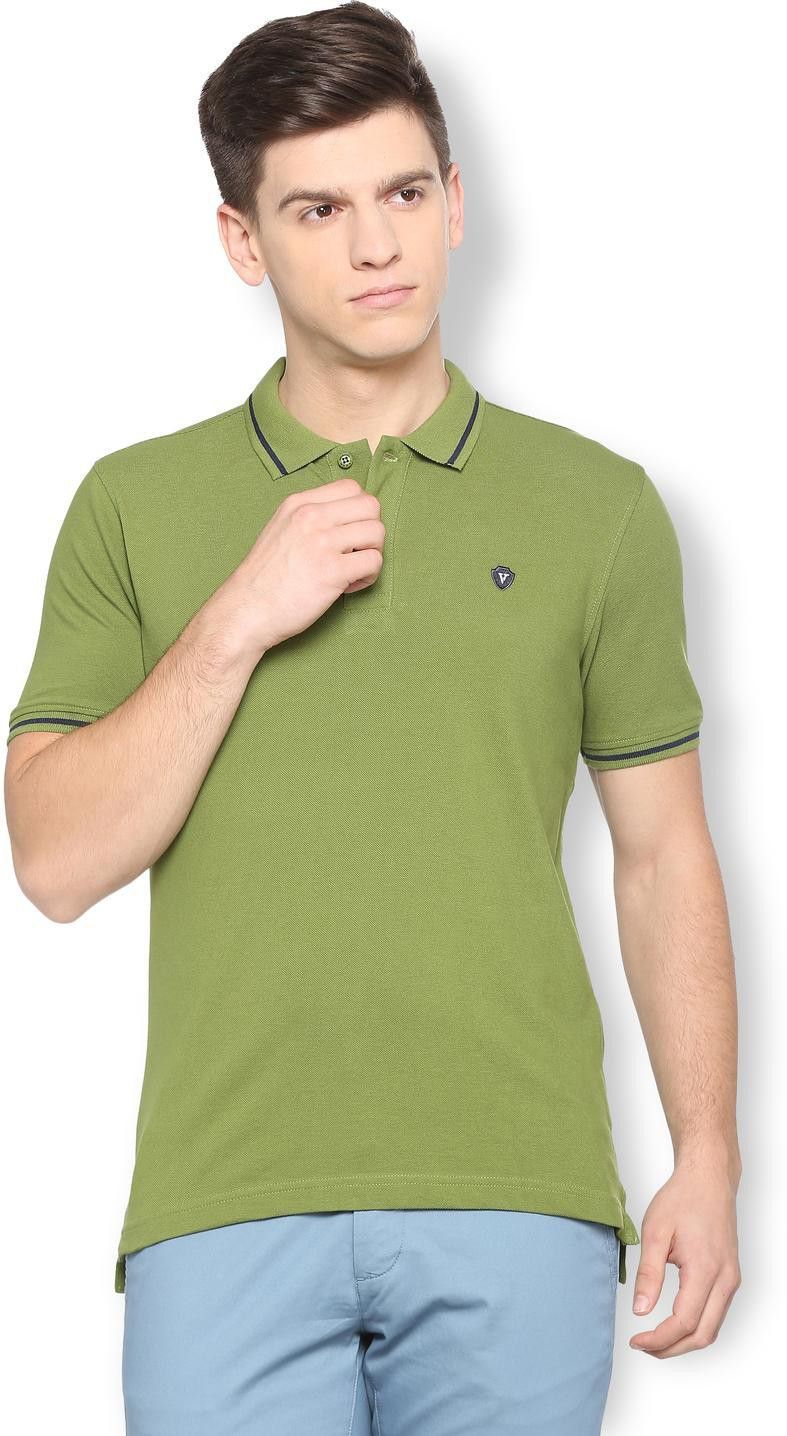 van heusen Men Solid Polo Neck Cotton Blend Green T-Shirt-picture-12