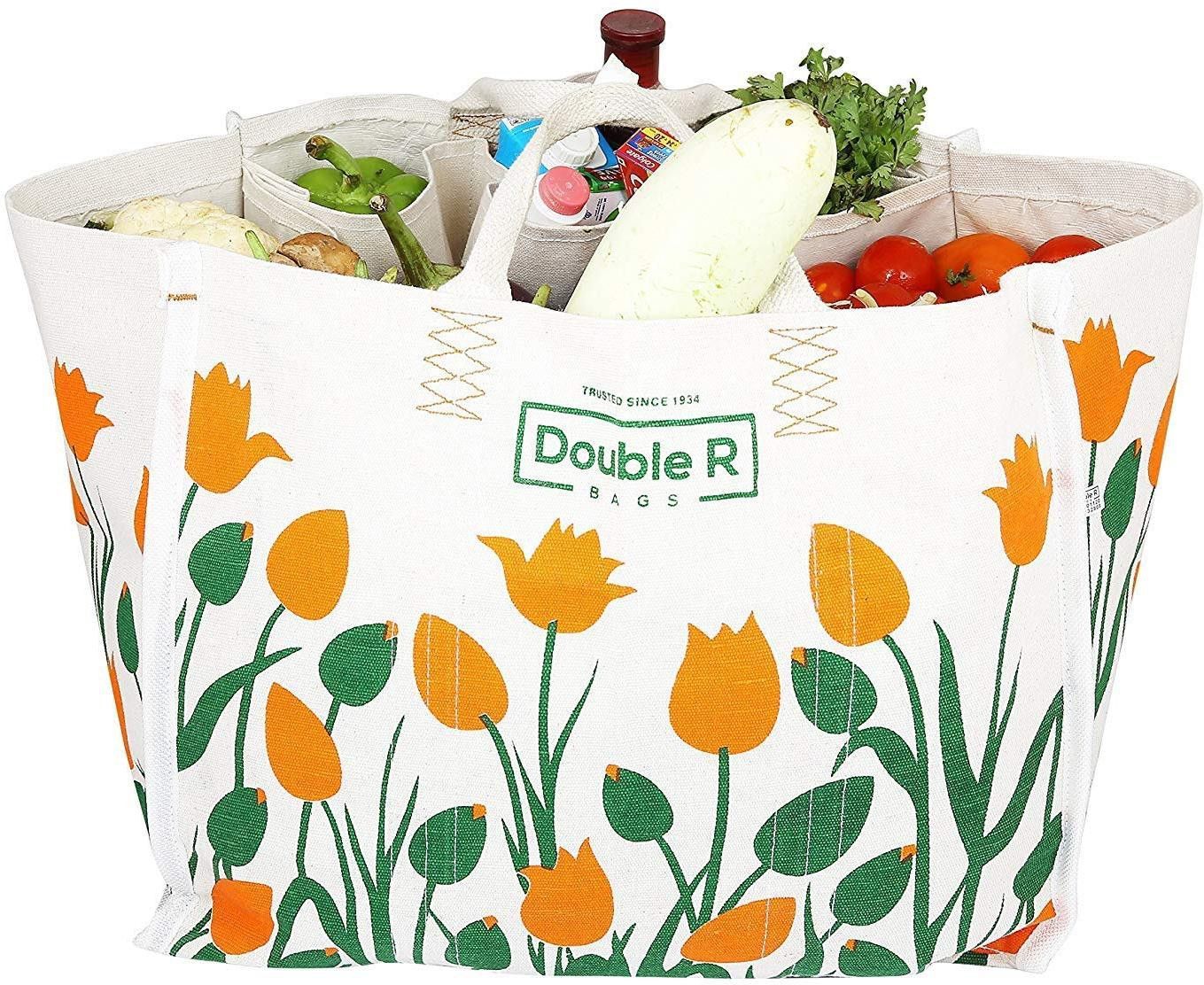 Double R Medium Heavy Duty Waterproof Shopping Bags Kitchen Essentials/Grocery Bag/Vegetable Bag/jhola / Carry Bag/thela with Full Handles Best Gift for Diwali Festival (14x11x14) (Medium) Grocery Bag-image-43