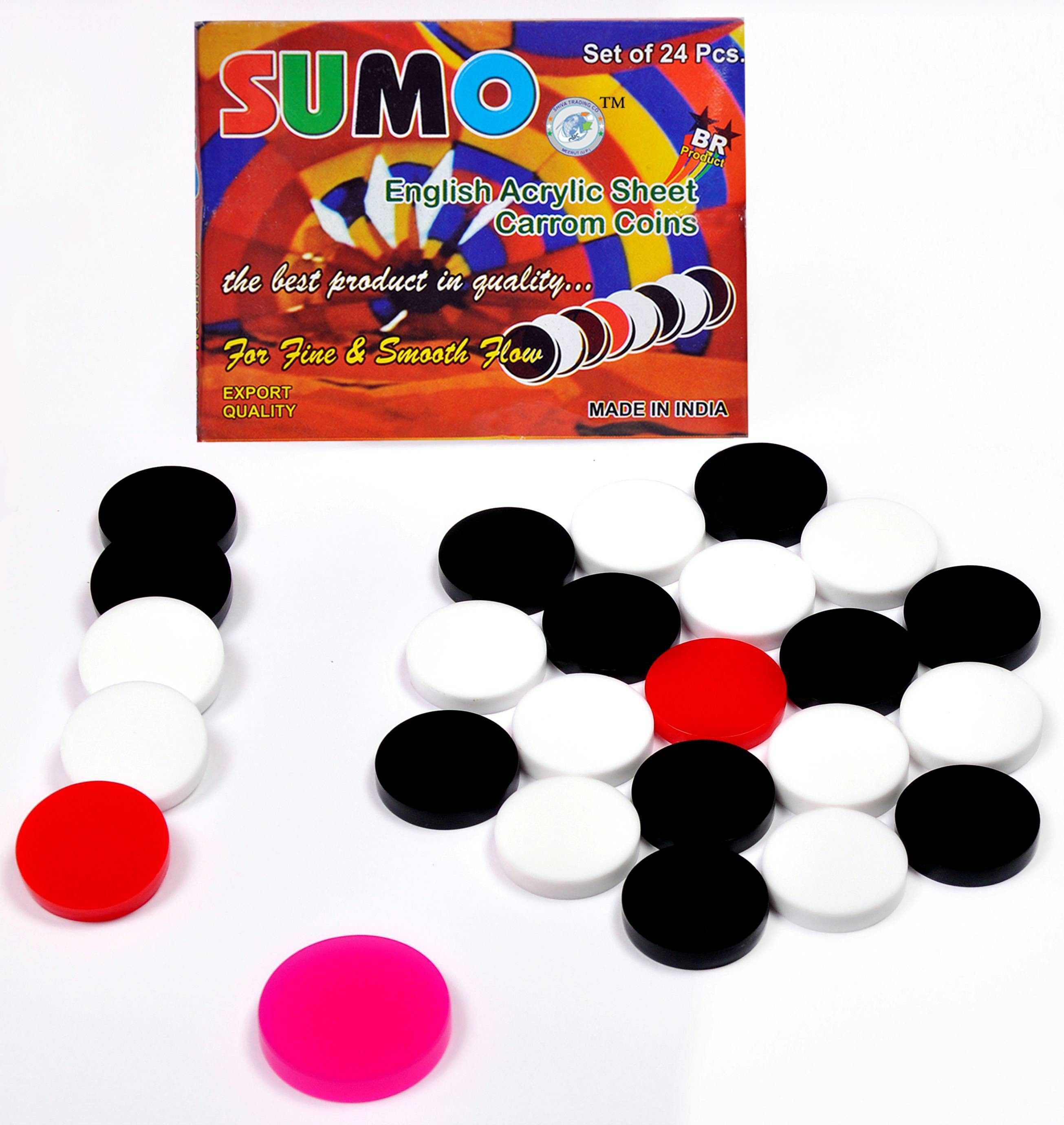 Sumo 6MM ACRYLIC CARROM COINS Board Game With free Striker Carrom Pawns-image-11