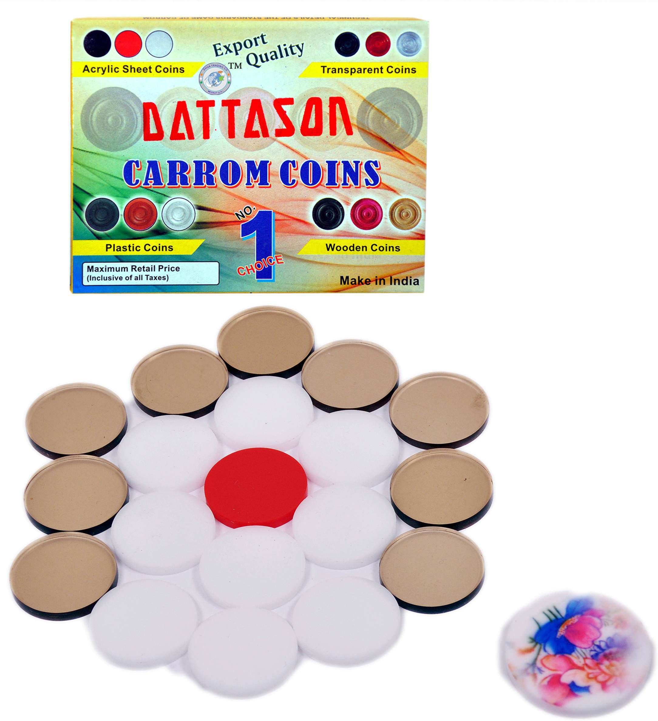 Dattason Acrylic Carrom Men Coin Set of 20 coins (Fiber Glass Finish) Carrom Pawns-image-45