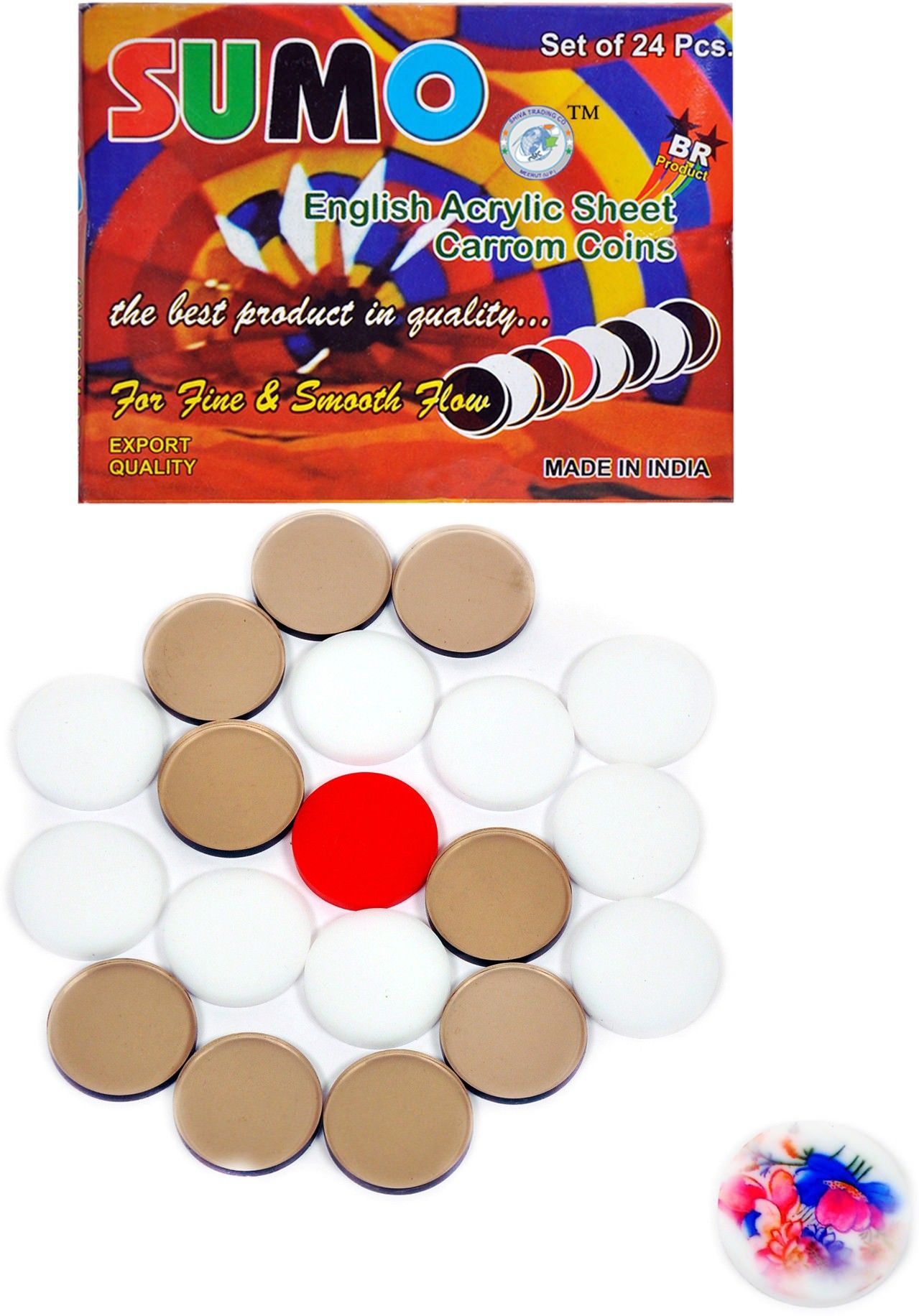 Sumo Acrylic Carrom Men Coin Set of 20 coins (Fiber Glass Finish) Carrom Pawns-image-38