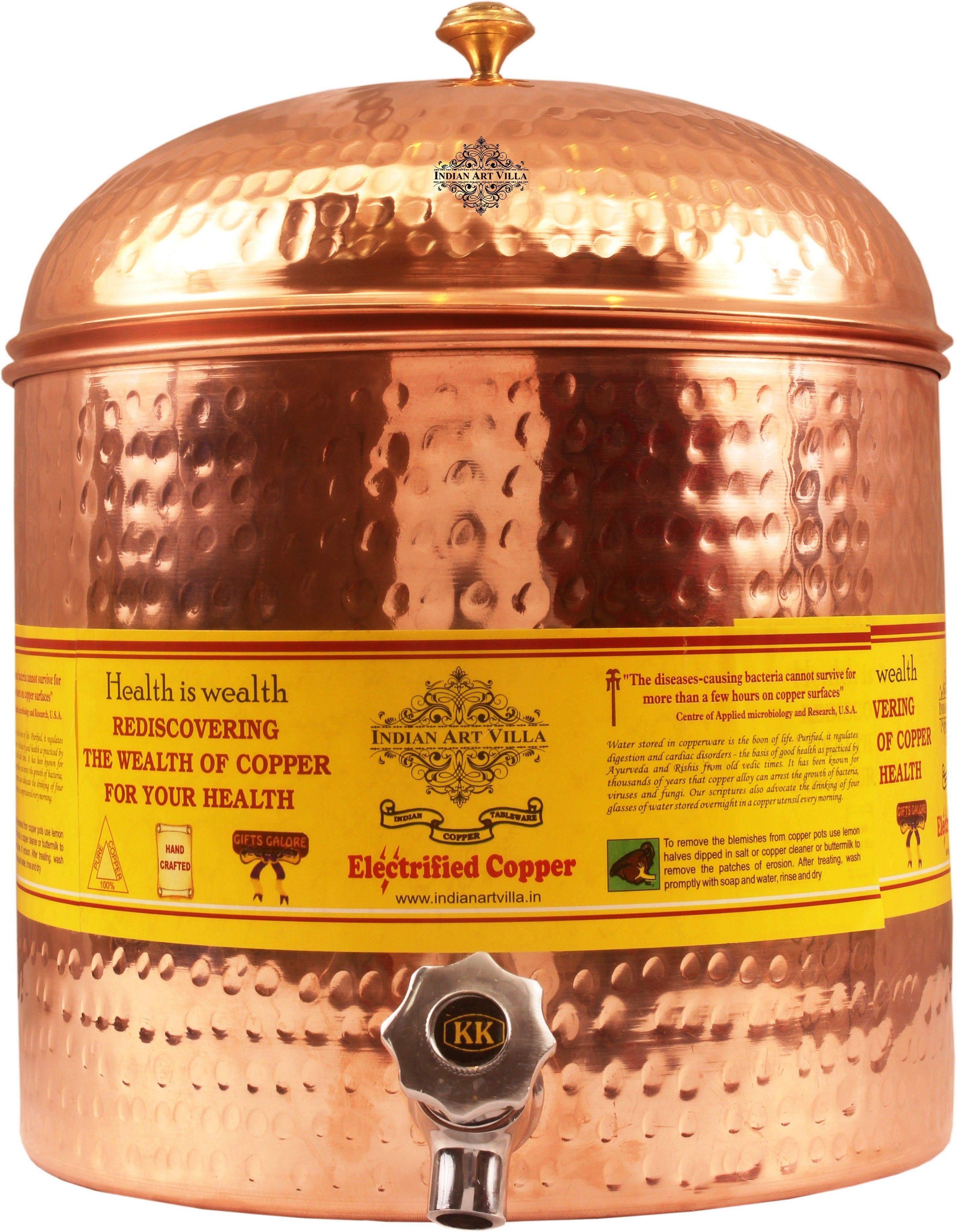 indianartvilla Copper Hammered 12 Liter Water Pot with Tap Bottled Water Dispenser-picture-40