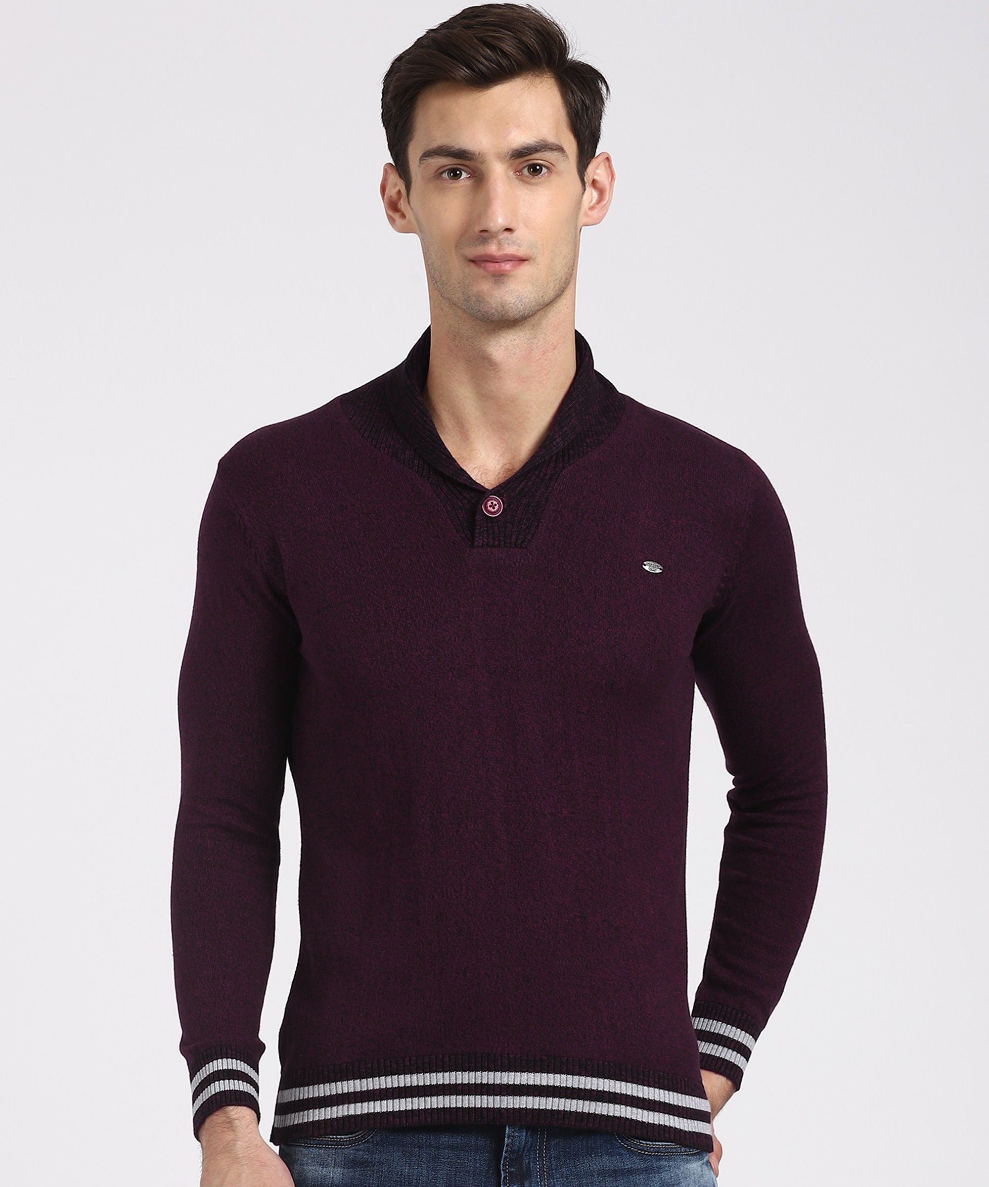 status quo Men Solid V Neck Maroon Sweater-picture-12