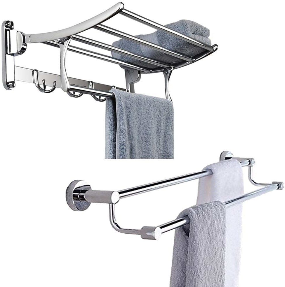 High Grade Stainless Steel Folding 18" Towel Rack & 24 Inch Towel Rod For Bathroom/Towel holder/Hanger/Towel Stand/Bathroom Accessories 24 inch 2 Bar Towel Rod-image-45