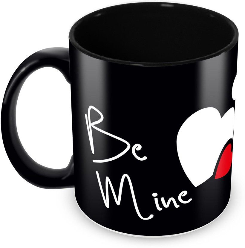 tuelip Full Black "Be Mine" Printed Cup For Valentines Day Gift For Your Love One, Tea And Coffee 350 Ml Ceramic Cup Ceramic Coffee Mug-picture-12
