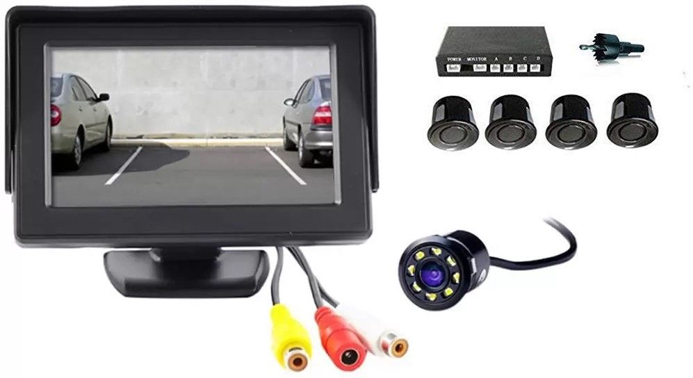 Parking Assistance 4.3 Inch Tft LCD Monitor with 8LED Reverse Camera for Cars and Reverse Parking Sensor Black Reverse Assist Camera System-image-0
