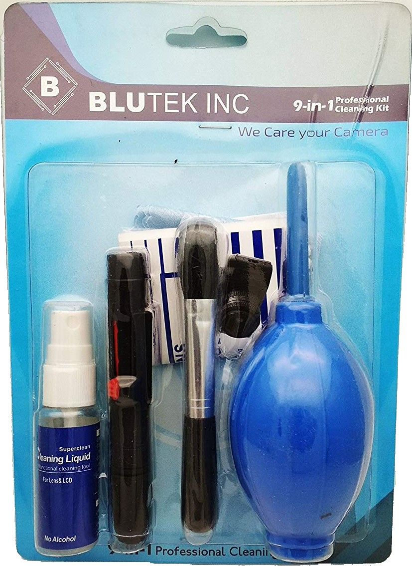 blutek New Professional Clean Pro 9 IN 1 Multi-Purpose Cleaning Kit for Cameras, Lenses, Binoculars, LCD, Laptops, Desktops, Keyboards, etc, Includes Micro-Fibre Cloth, Brush, Liquid Solution, Powerful Dust Blower, Cotton Swabs, Magic Lenspen & Cleaning TissueLens Cleaner