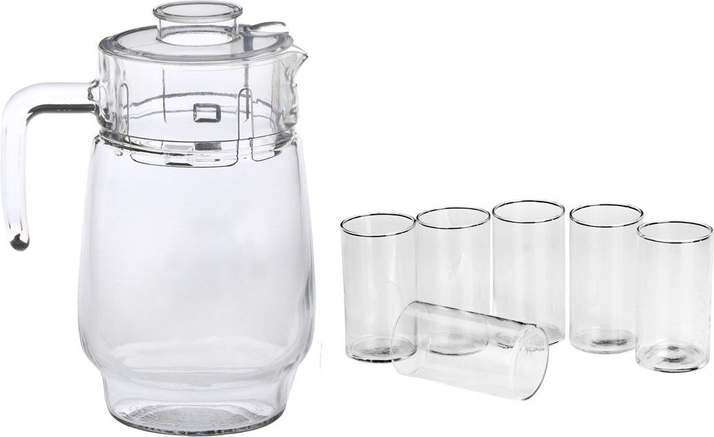 New Designer Drinking Set Of One Jar With Lid & Six Glass Transparent & Clear-JG60 Jug Glass Set-image-7
