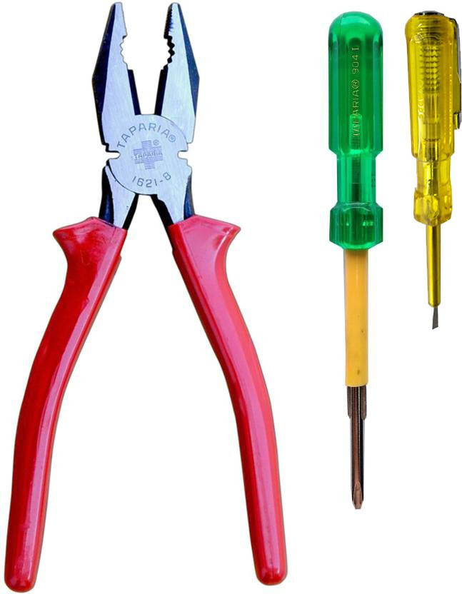 taparia 1621-8 inch cutting plier heavy duty and 904 i 2 in 1 phillips and slotted screwdriver and analog tester pack of 3 Hand Tool Kit image 1