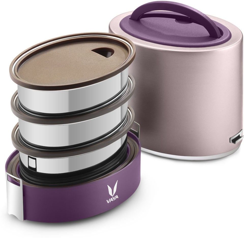 Tyffyn Lyte 1000 ml Purple Polished Stainless Steel Tiffin Box without BagMat (One 400 ml + Two 300 ml Containers) - 3 Containers Lunch Box-image-17
