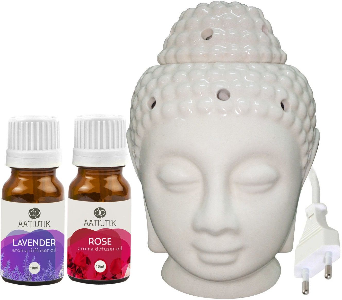 aatiutik Lavender, Rose Ceramic Buddha Head (Made In India) Electric Aroma Oil with Aroma Diffuser Set-picture-19