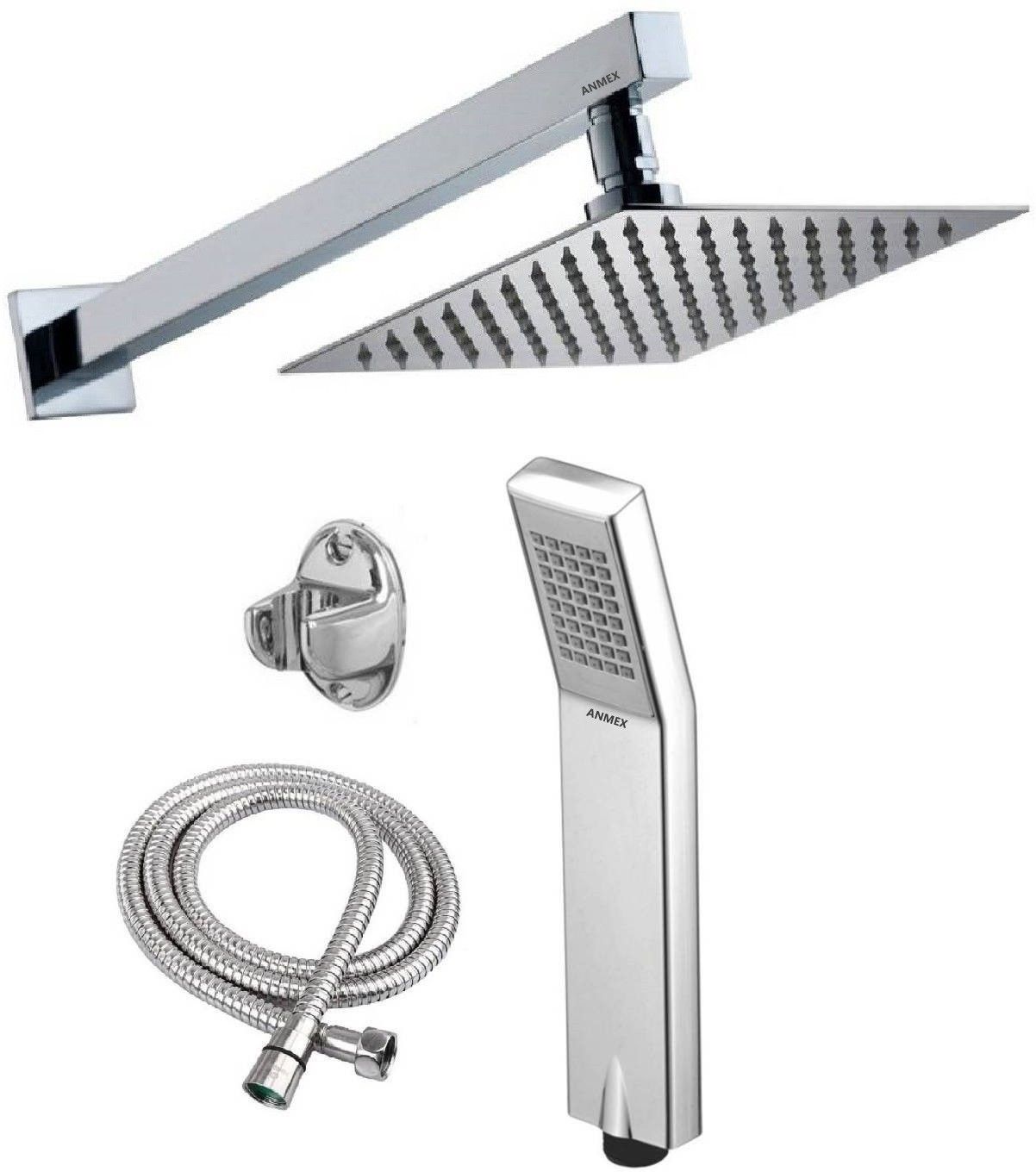 ANMEX 8x8 Ultra Slim Rain Shower Head with 15inch Arm 	Plus Arc Hand Rain Shower with 1.5mtr SS Tube and Wall Hook-image-8