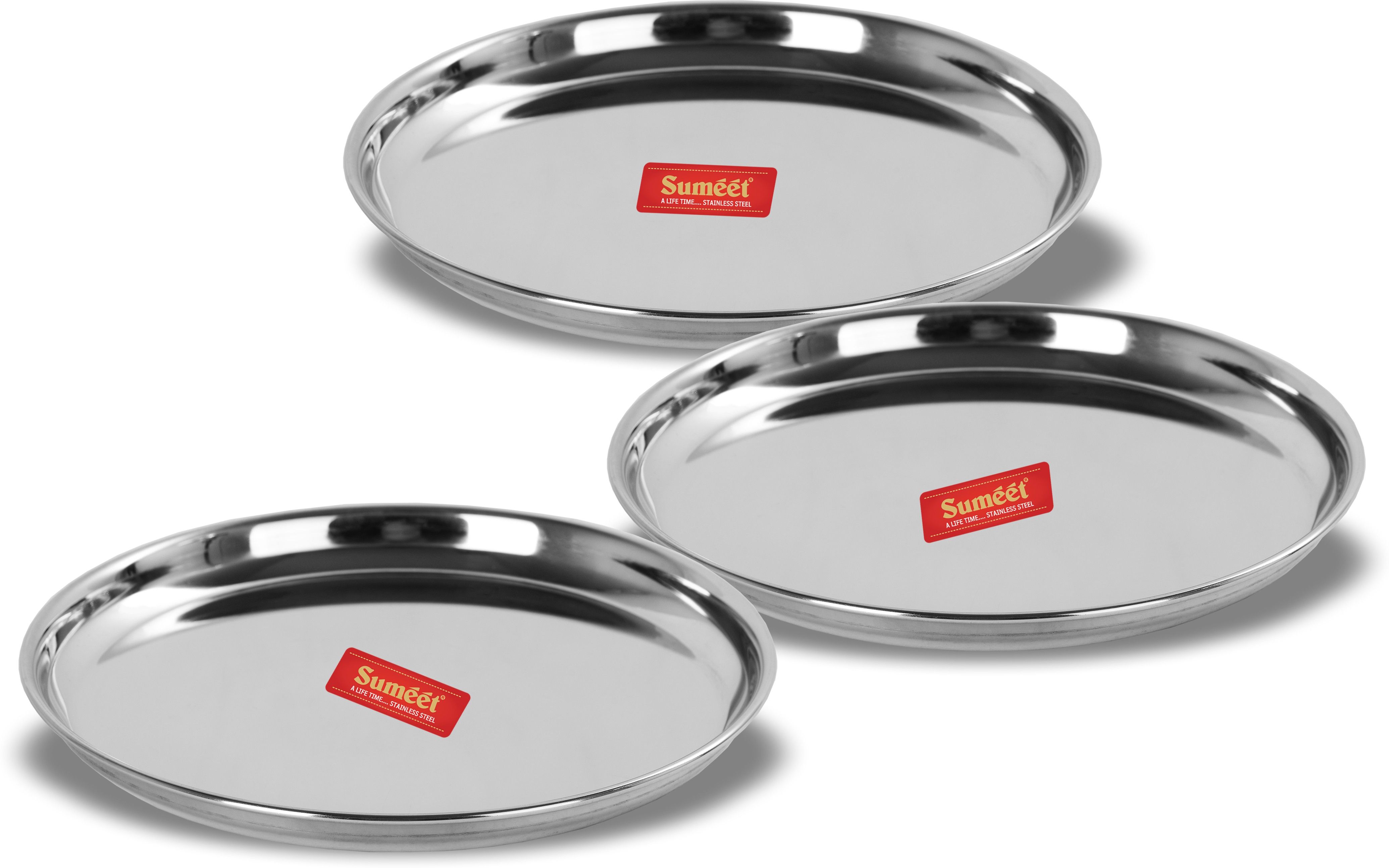 sumeet Stainless Steel Heavy Gauge Dinner Plates with Mirror Finish 17cm Dia - Set of 3pc Sectioned Plate-picture-27