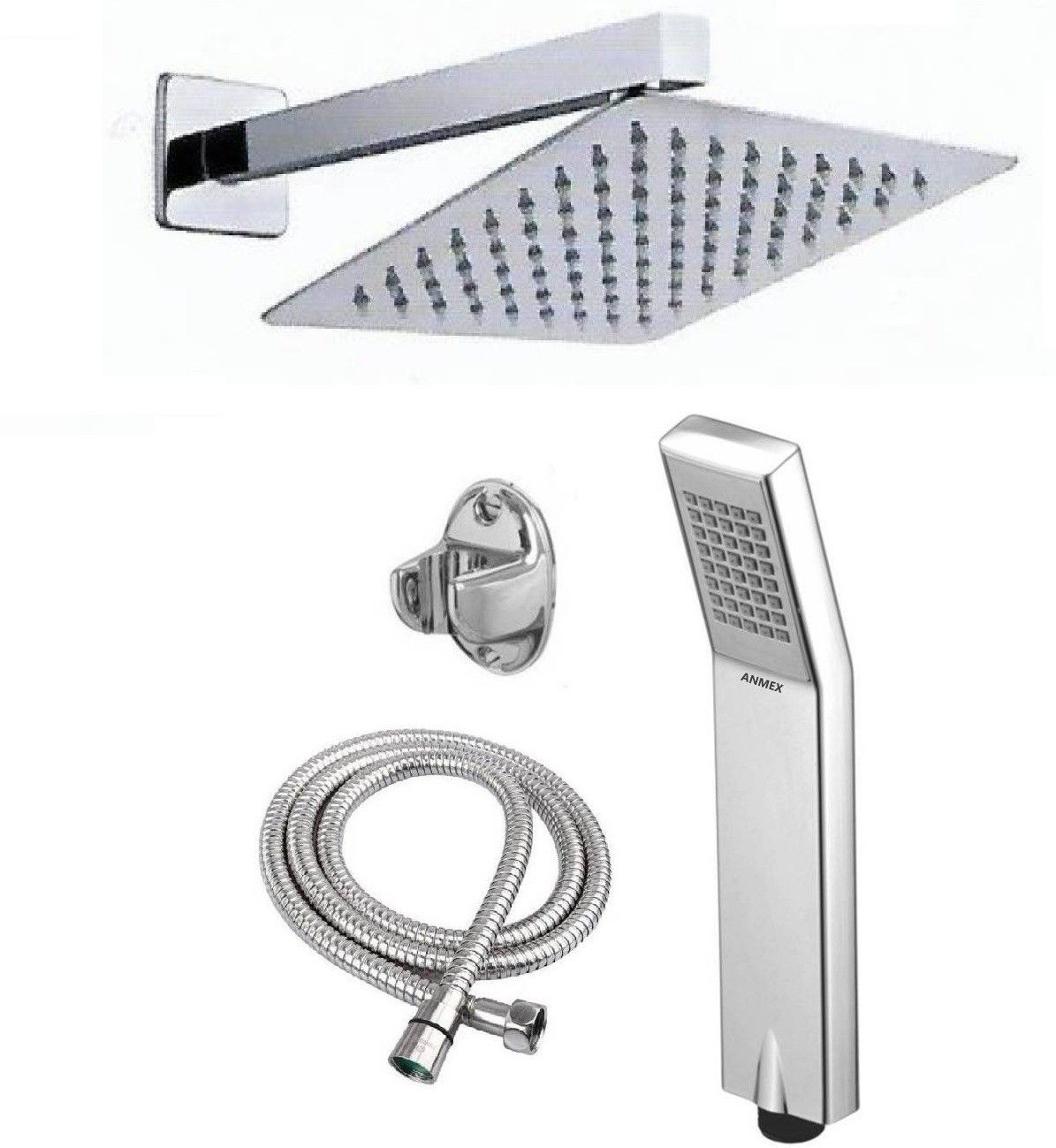 ANMEX 6X6 Ultra Slim Rain Shower Head with 12inch Arm 	Plus Arc Hand Rain Shower with 1.5mtr SS Tube and Wall Hook-image-38