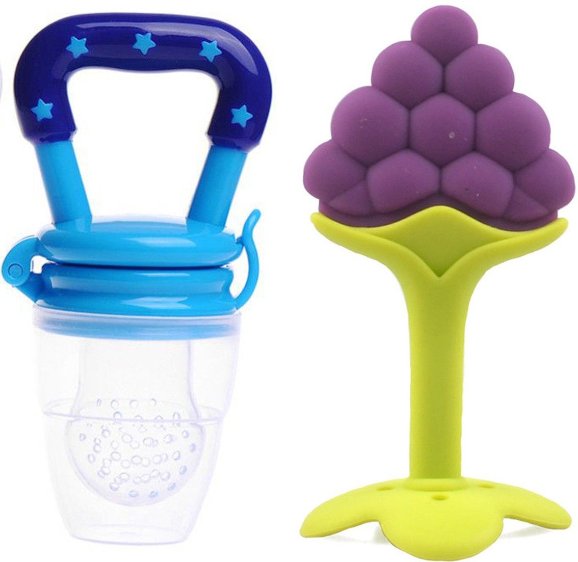 2 pack Combo of One Silicone Baby fruit Feeder and One Silicone Baby teether, BPA Free Teether and Feeder-image-4