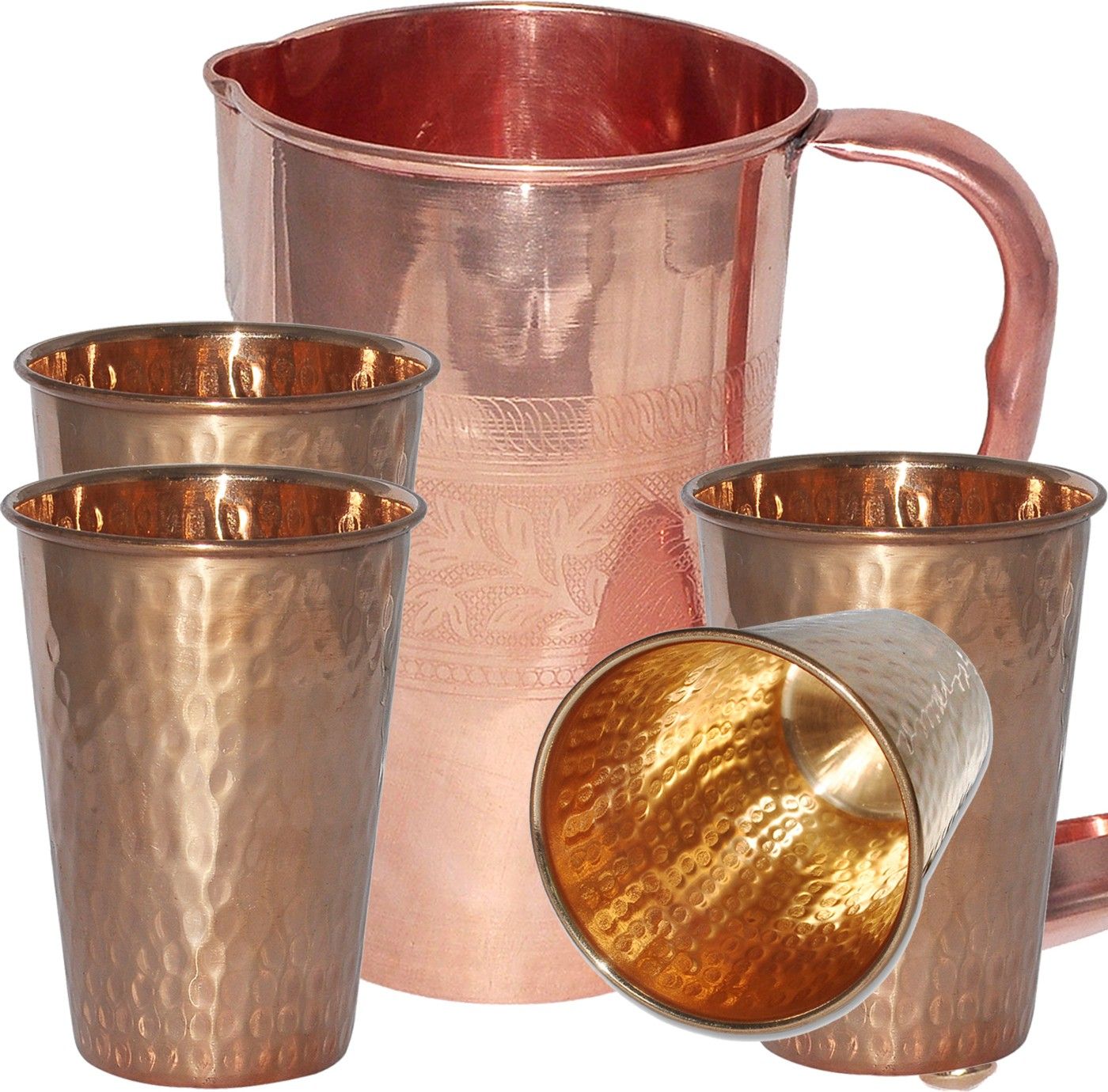 prisha india craft Pure Copper Picture With 4 Tumblers Best Quality For Ayurveda Healing Jug Glass Set-picture-13