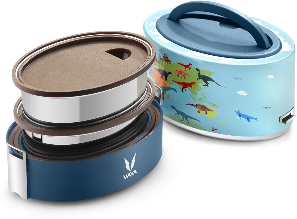 Tyffyn Lyte Dino 600 ml Polished Stainless Steel Tiffin Box without BagMat (Two 300 ml Containers) - 2 Containers Stainless Steel Office Lunch Box-image-5