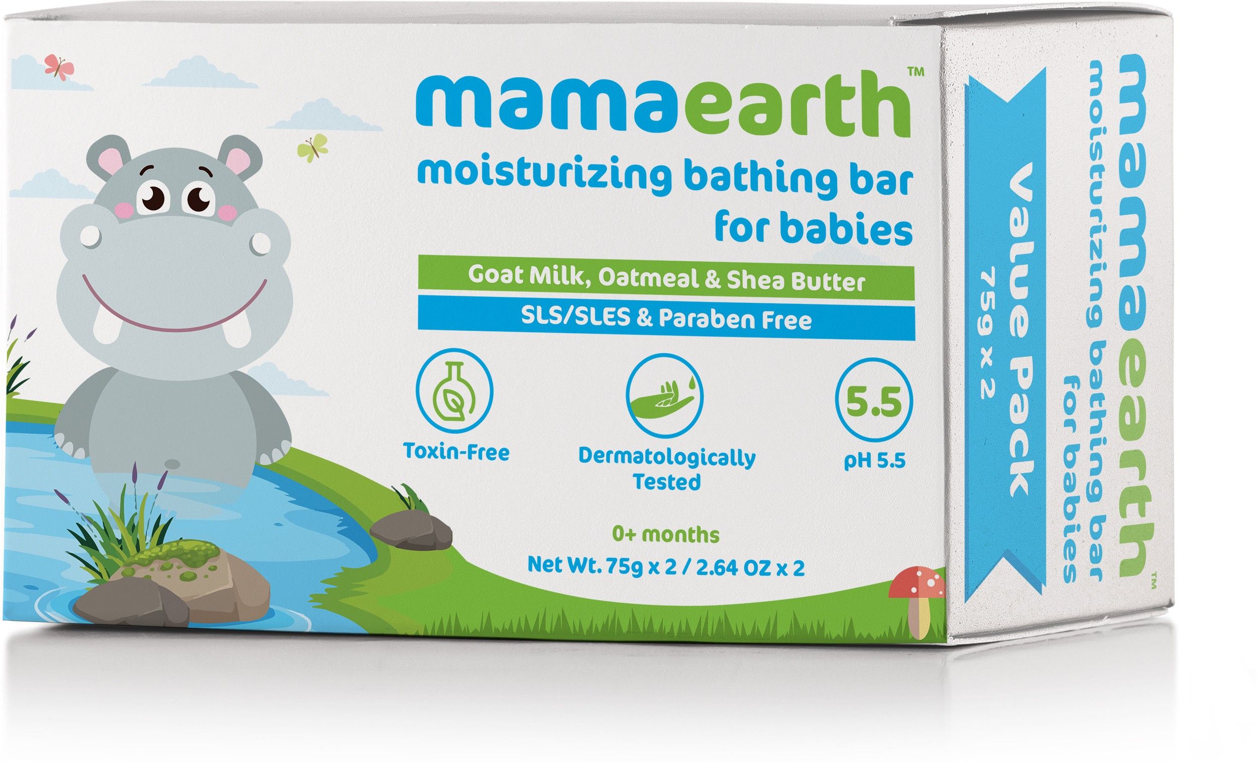 Moisturizing Baby Bathing Soap Bar pH 5.5 with Goat Milk and Oatmeal, 75g (Pack of 2)