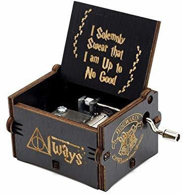 Wooden Music Box | Harry Potter (Black) | in Jute Gift Pouch | Antique Carved Hand Crank