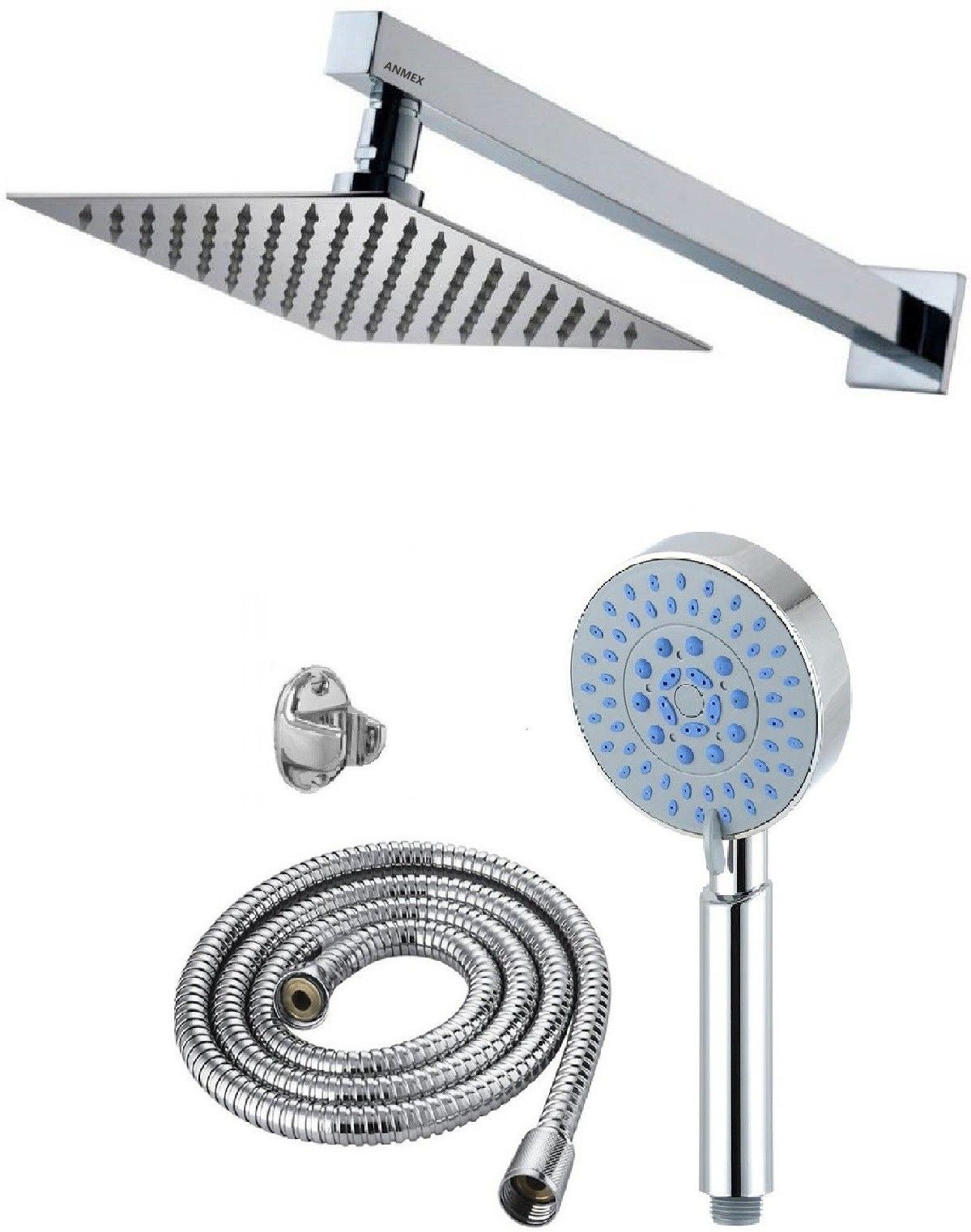 ANMEX 12x12 Ultra Slim Rain Shower Head with 24inch Arm 	Plus 5 Gear Adjustable Rain Spray Hand Shower 1.5mtr SS Shower Tube and Wall Hook-image-32