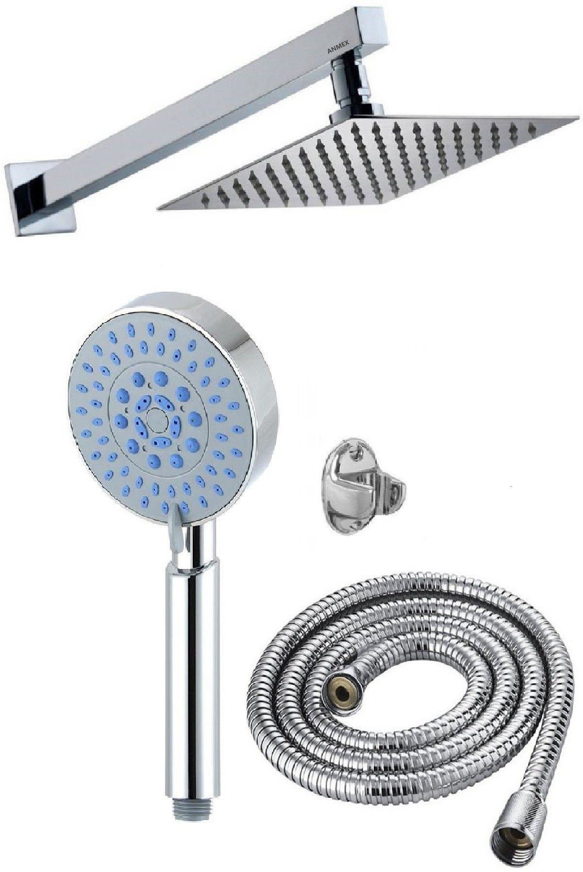 ANMEX 8x8 UltraSlim Rain Shower Head with 15inch Arm 	Plus 5 Gear Adjustable Rain Spray Hand Shower 1.5mtr SS Shower Tube and Wall Hook-image-25