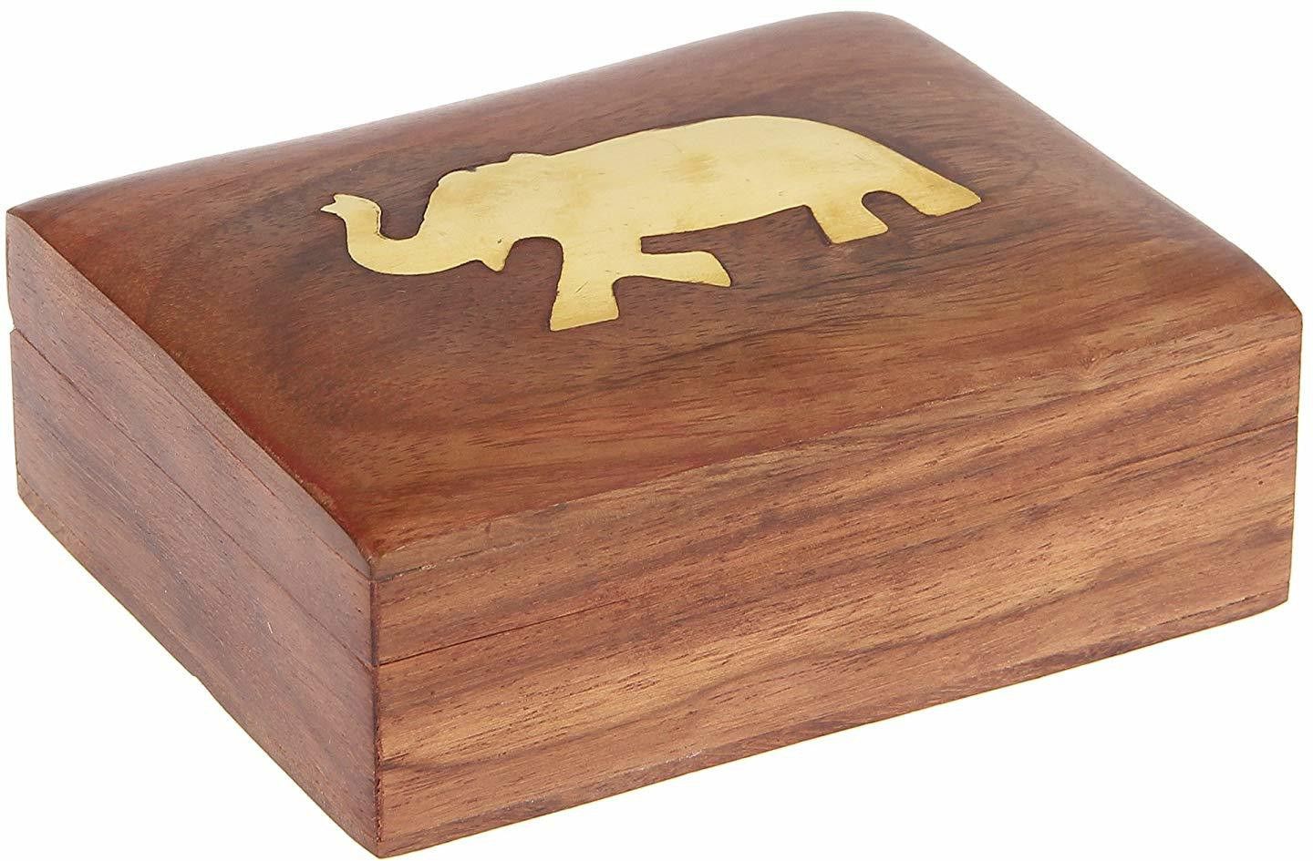 ortus Handmade wooden Playing Card holder with Deck Case Holder Box Elephant design Brown-picture-15