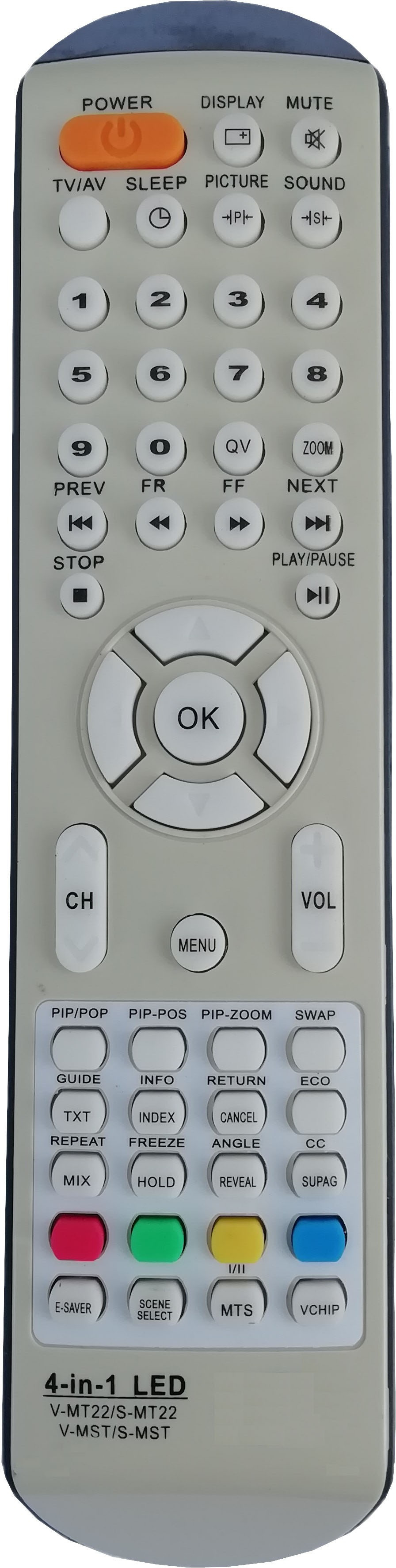LipiWorld 4 in 1 V-MT22 / S-MT22 V-MST / S-MST LCD LED TV Remote Control Compatible for - Grey Videocon and Sansui Remote Controller image 1