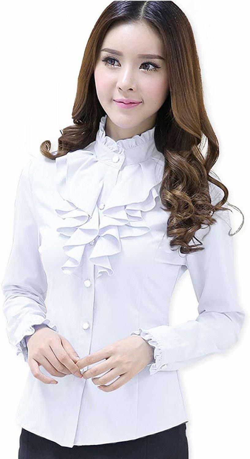Women Regular Fit Solid Ruffle Collar Casual Shirt-image-4