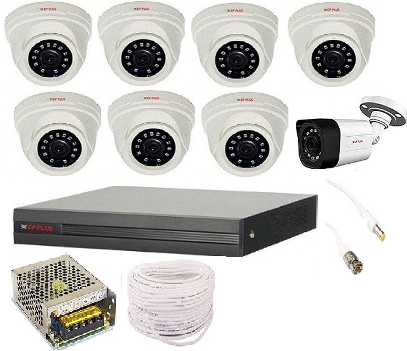 CP PLUS 7 dome camera, 1 bullet camera cctv camera, 8 channel dvr and 8 channel power supply without hard disk with 90mtr wire bundle,and all accessories CP PLUS 2.4mp Security Camera-picture-18