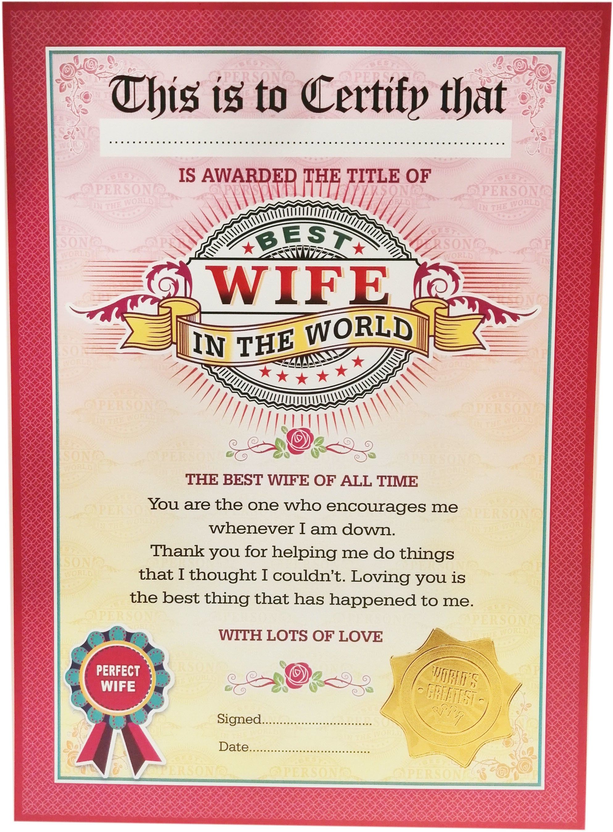 Best Wife in the world Certificate - Unique gifts for Wife Greeting Card-image-5