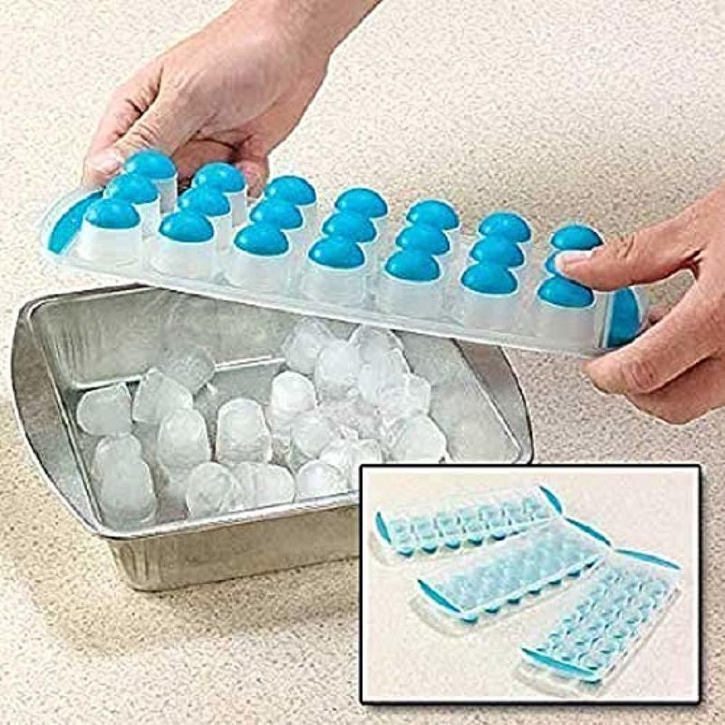 Pack of Easy Push Premium POP-UP ice Tray,with Flexible Silicon Bottom and Lid, 21 Cube Trays (Multicolor) -Pack of 1 Multicolor Plastic Ice Cube Tray-image-45