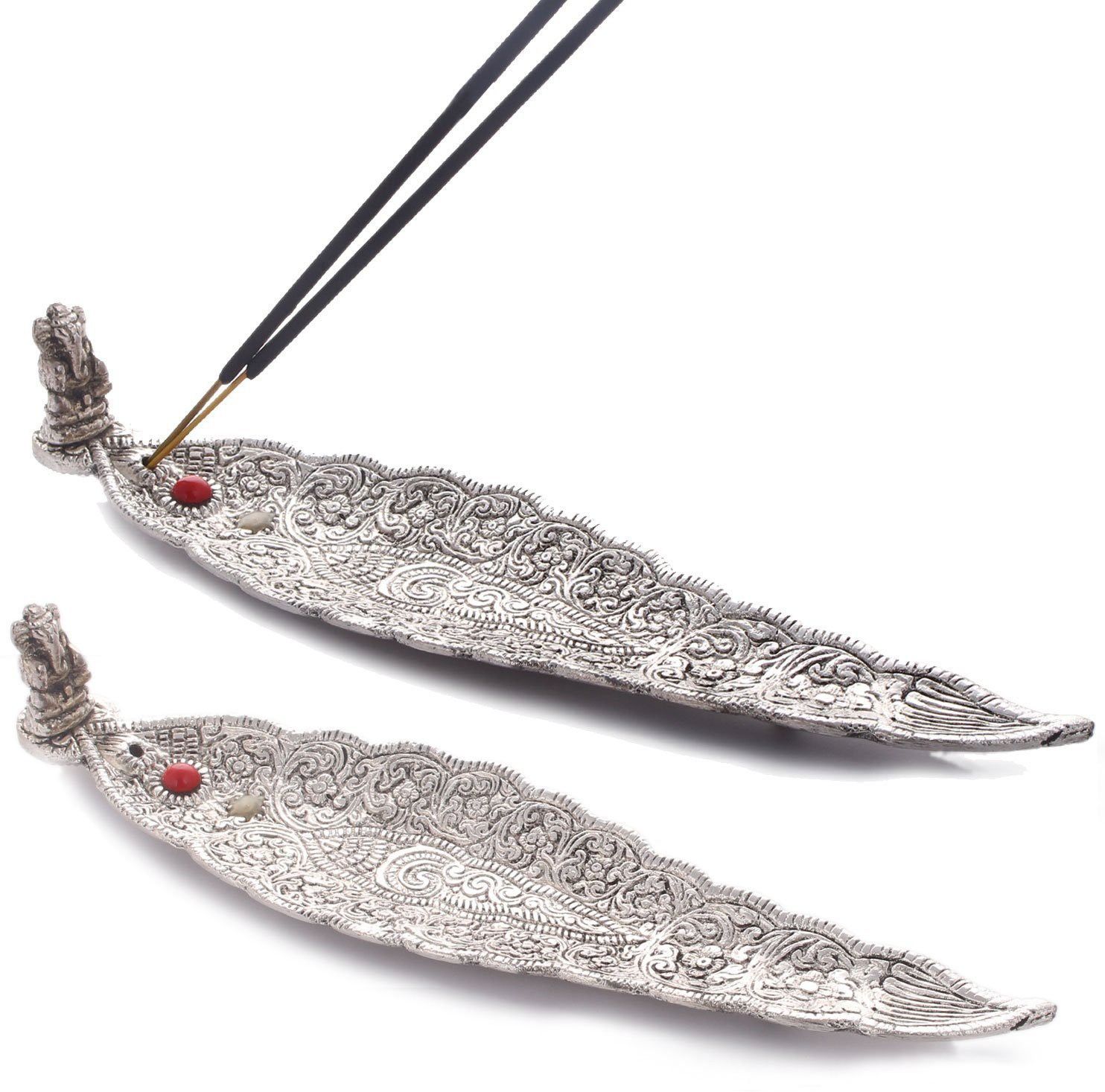 Incense Holder & Ash Catcher Agarbatti Stand Set of 2 Ganesh Figurine (Silver) Aluminium Incense Holder Set-image-16