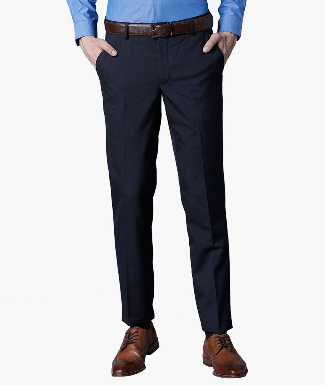 black coffee Men Regular Fit Dark Blue Cotton Blend Trousers-picture-10