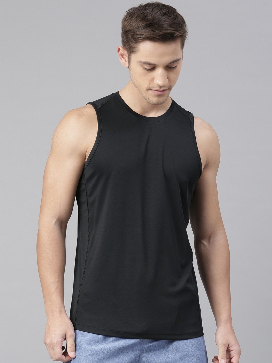 Men Solid Round Neck Polyester Black T-Shirt-image-33
