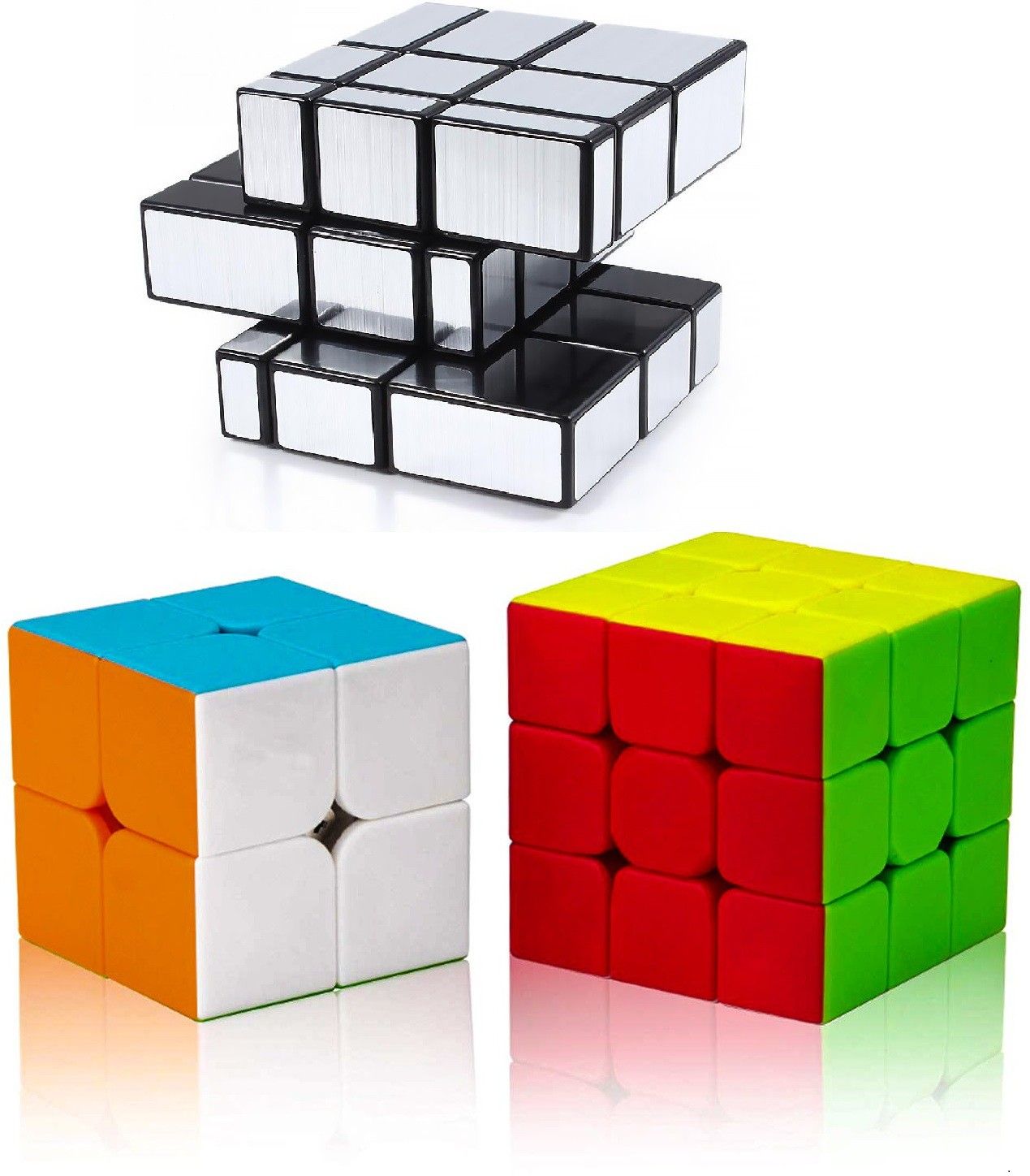 Cube 2X2 3x3 and Silver Mirror High Speed Stickerless Magic Cubes Combo-image-10