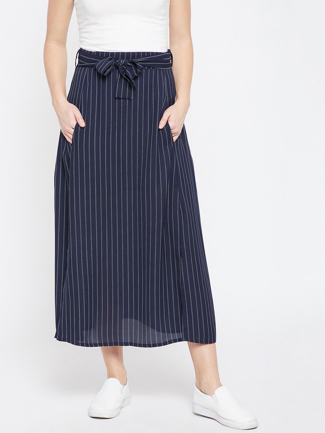 rare Women Striped A-line Dark Blue Skirt-picture-23