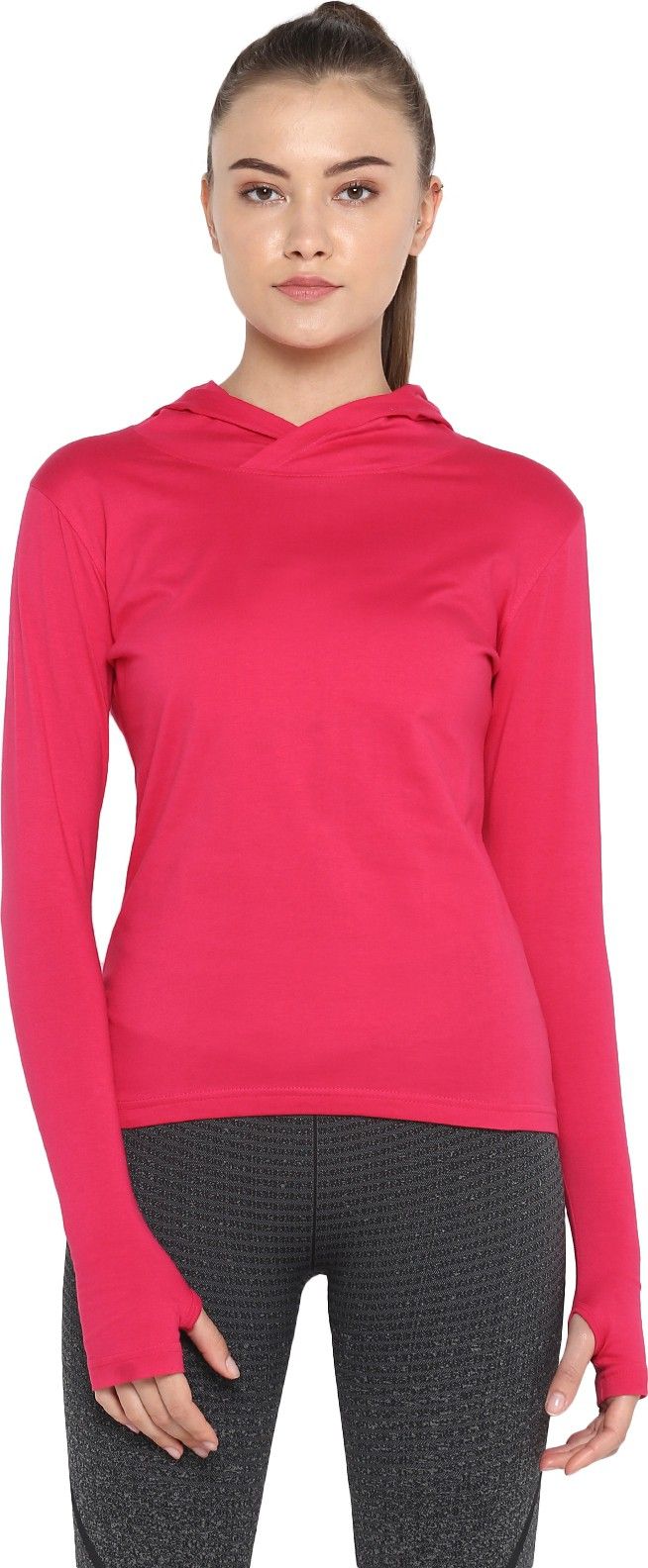 Women Solid Hooded Neck Pure Cotton Pink T-Shirt-image-40