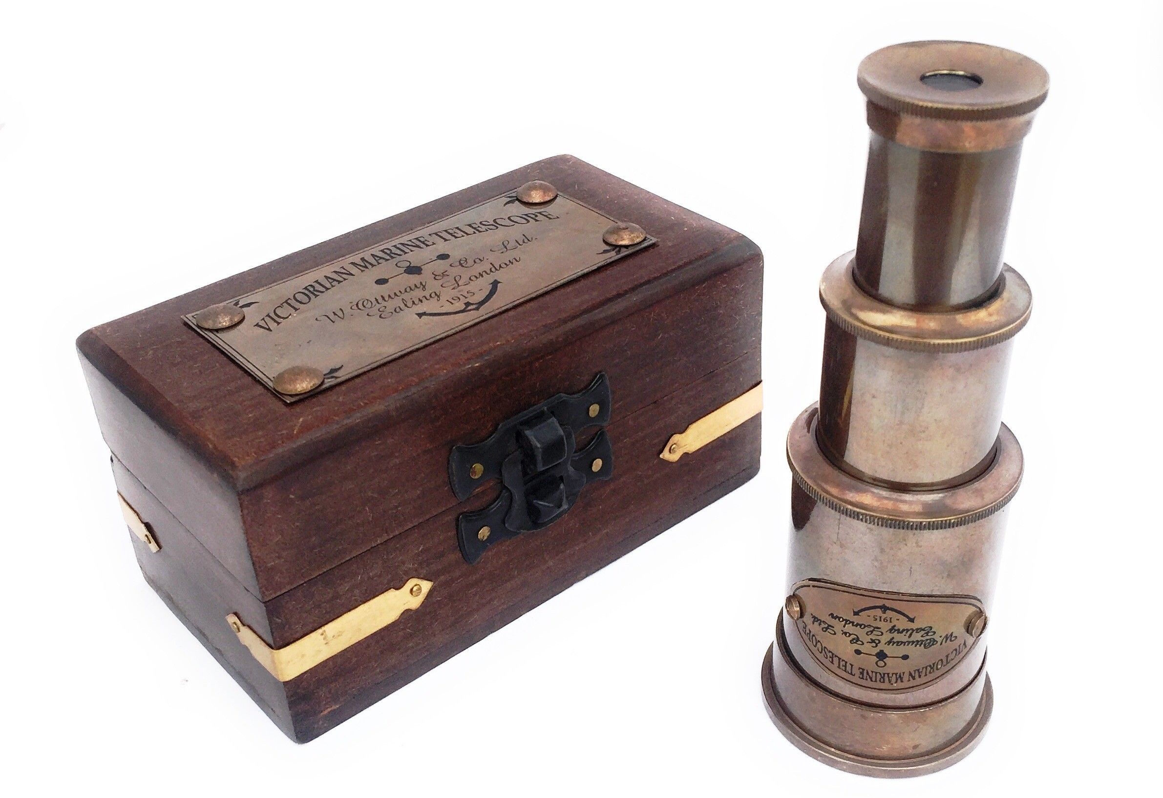 Shoptreed Vintage Nautical Victorian Marine Brass Telescope with Wood Box Refracting Telescope-picture-32