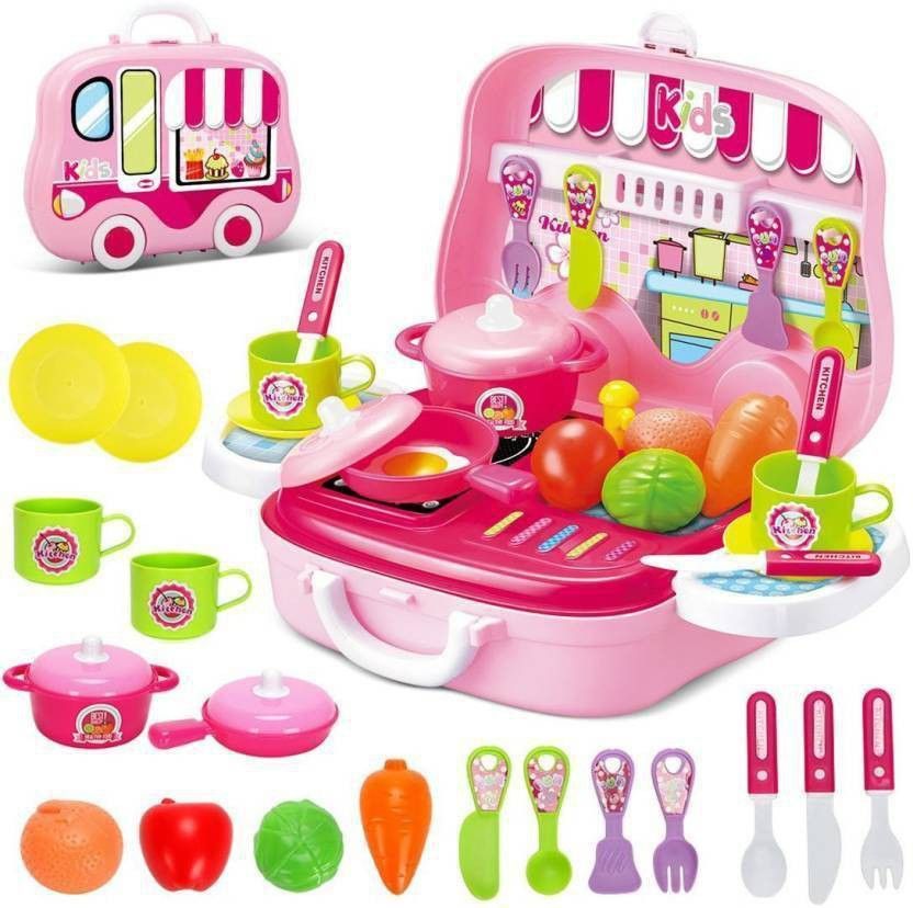 Kitchen Cook Set Roll Play Toy Kitchen Set For Your Kids (Pink)-image-7