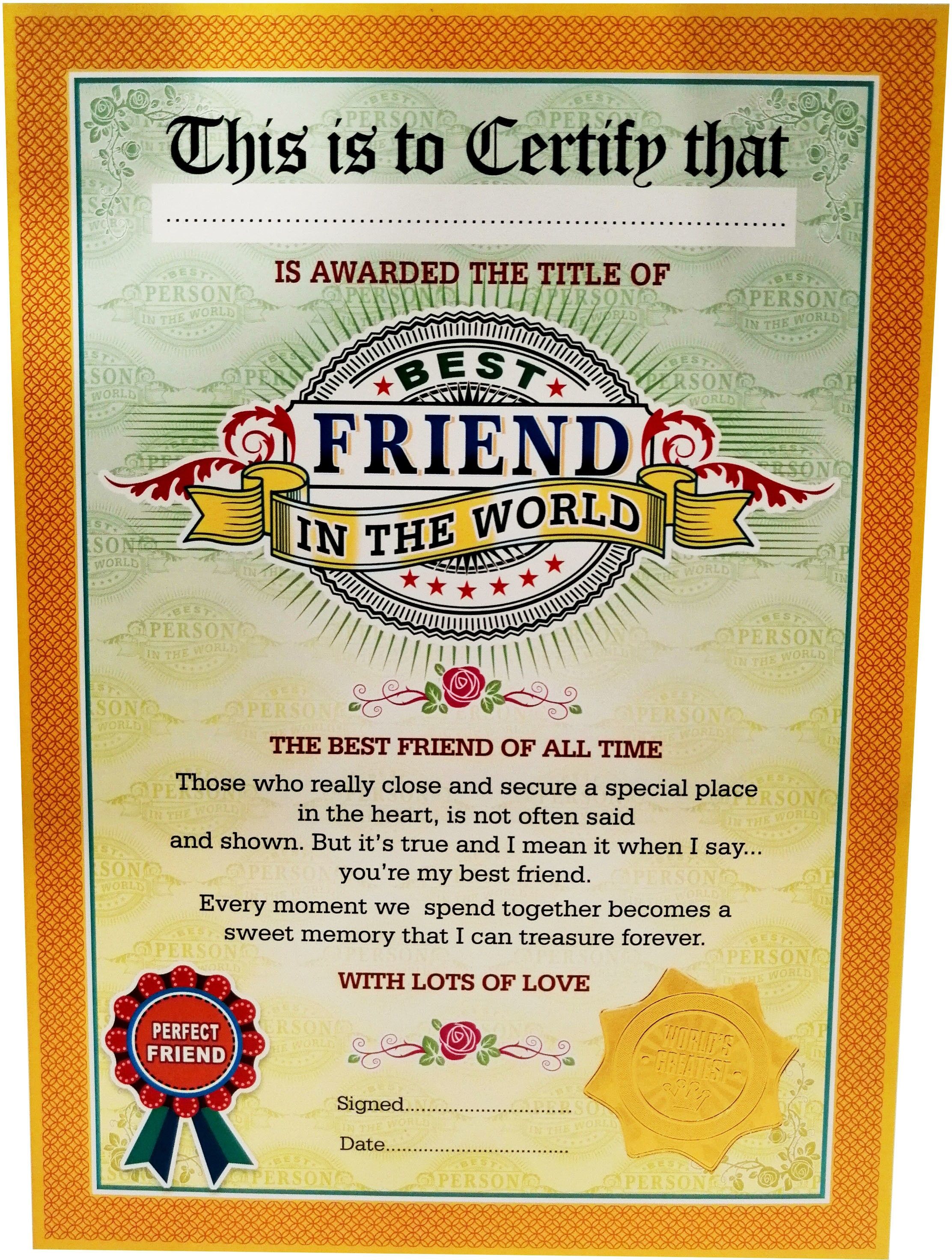 Best Friend in The World Certificate - Unique Gifts for Friend Greeting Card-image-4