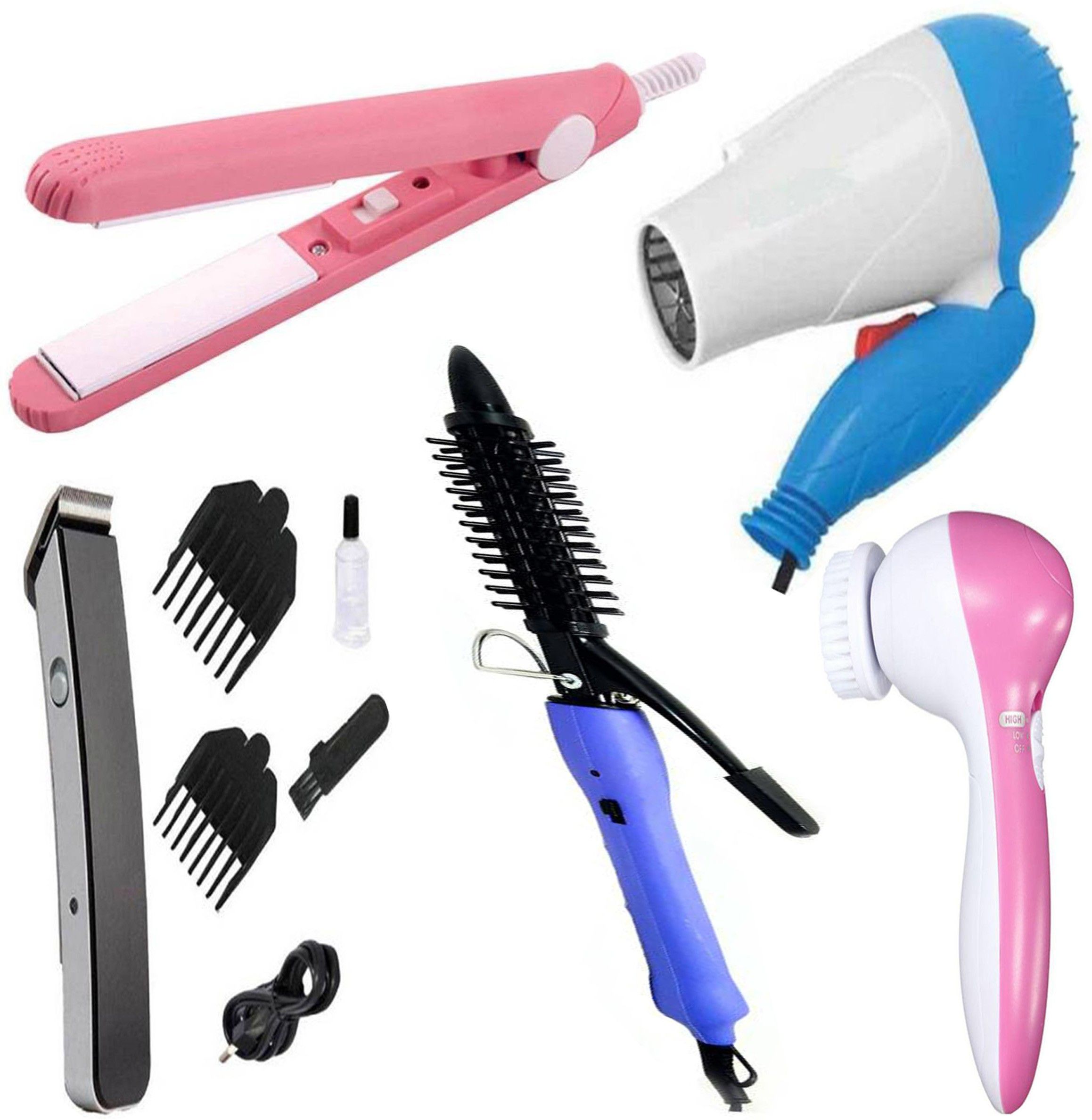 WIB Hair straightener Hair Dryer Hair Trimmer Hair Curler Beauty Face Massager Personal Care Appliance Combo