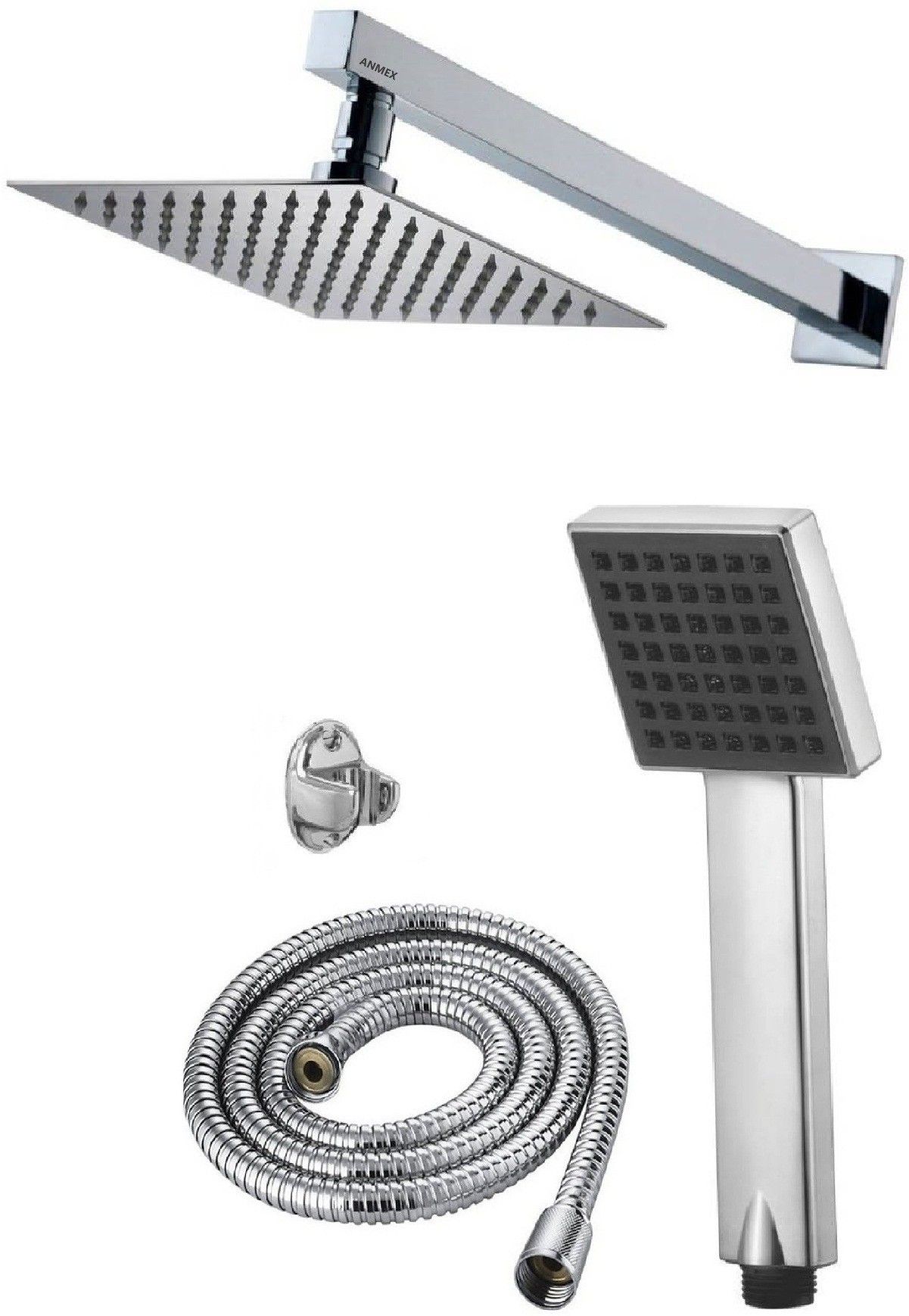 ANMEX 12x12 (12inch) Ultra Slim Rain Shower Head with 24inch Arm 	Plus TeleBlack Rain Spray Hand Shower with 1.5mtr SS Shower Tube and Wall Hook-image-26