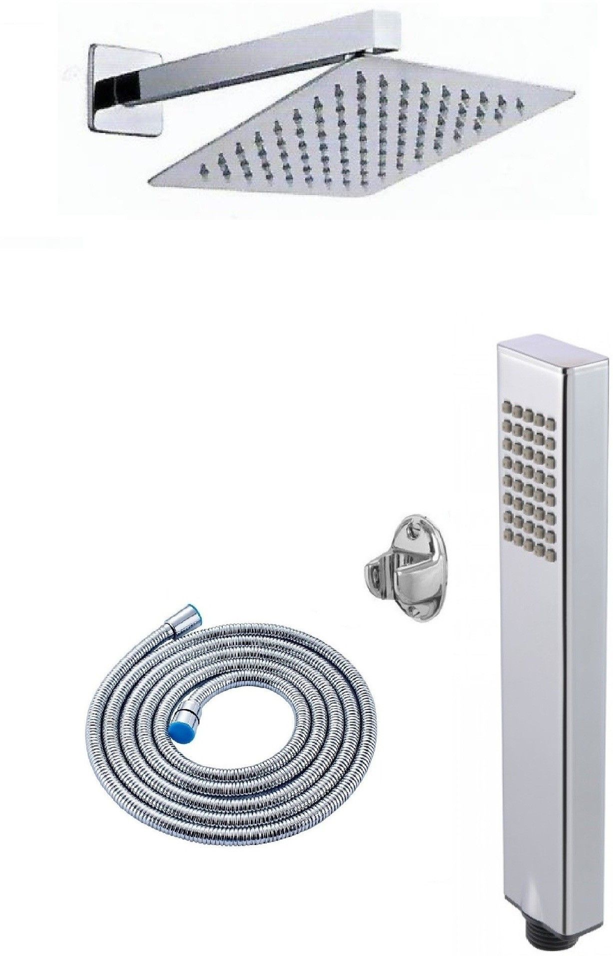 ANMEX 6X6 (6inch) Ultra Slim Rain Shower Head with 12inch Arm 	Plus Arctic Hand Rain Shower with 1.5mtr SS Tube and Wall Hook-image-39