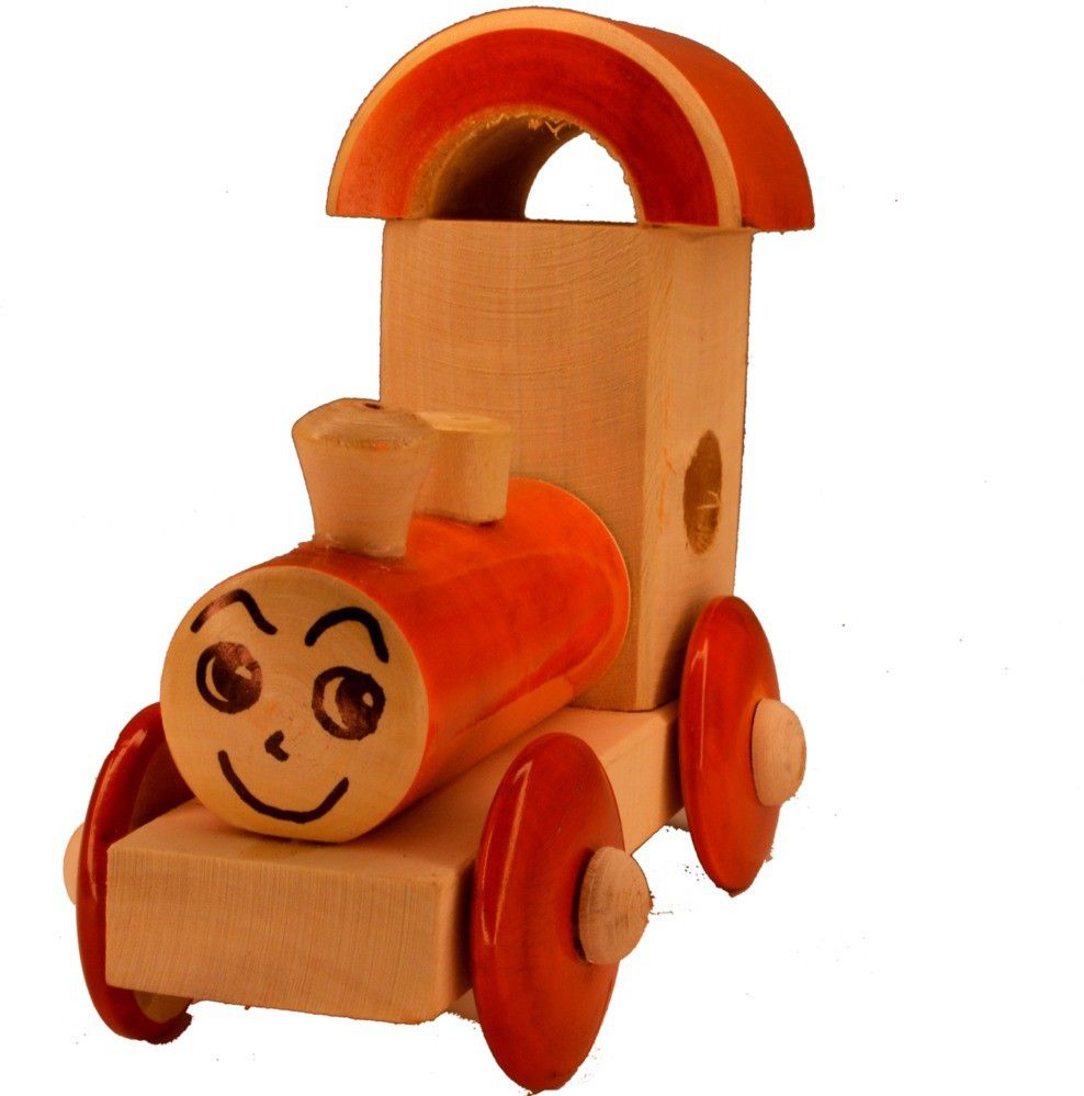 santarms Handcrafted Wooden Toy Train Engine (Orange)-picture-42