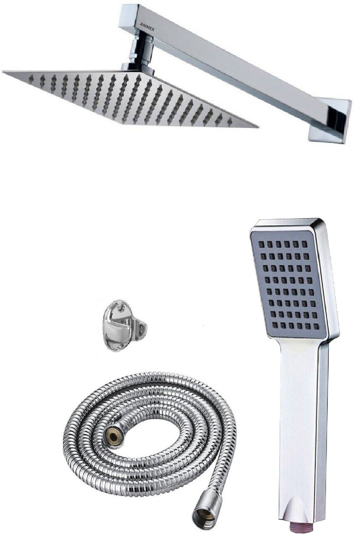 ANMEX 10x10 (10inch) Ultra Slim Rain Shower Head with 24inch Arm 	Plus TeleBlack Rain Spray Hand Shower with 1.5mtr SS Shower Tube and Wall Hook-picture-19