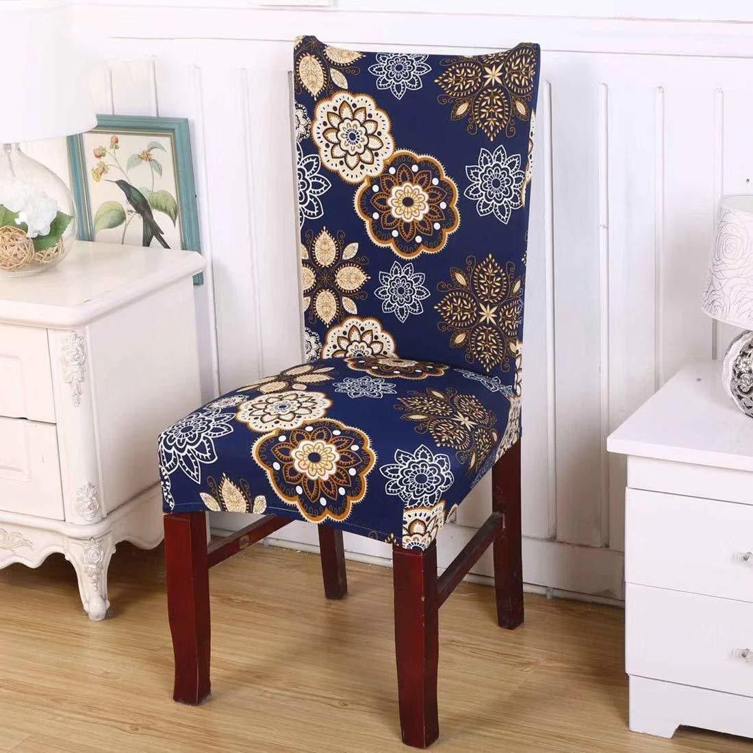 ag creations Floral Elastic Dining Chair Cover Stretch Removable Washable Slipcover Blue Geometry Flower Pack of 6 Sofa Fabric-picture-34