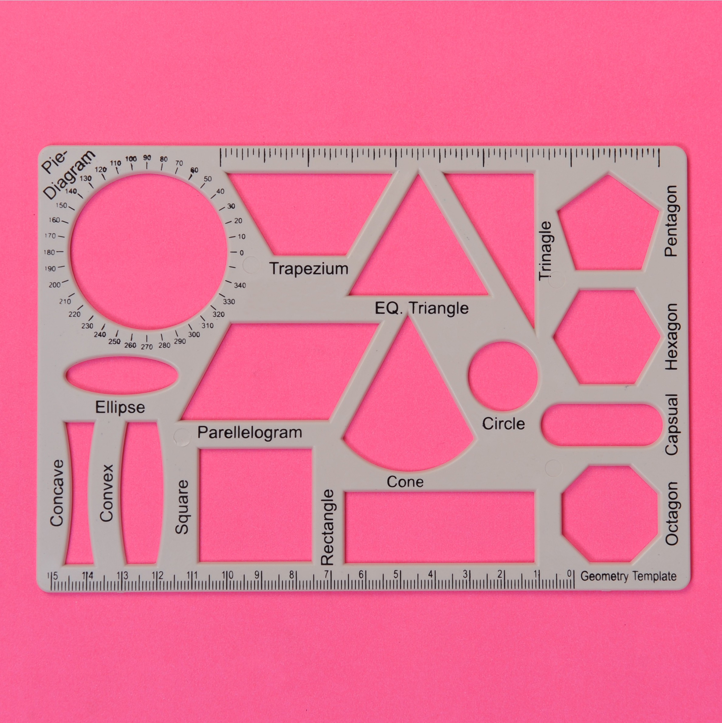 vardhman School Geometry Template Stencil of 16 Different Shapes with Ruler Attached Ruler image 1
