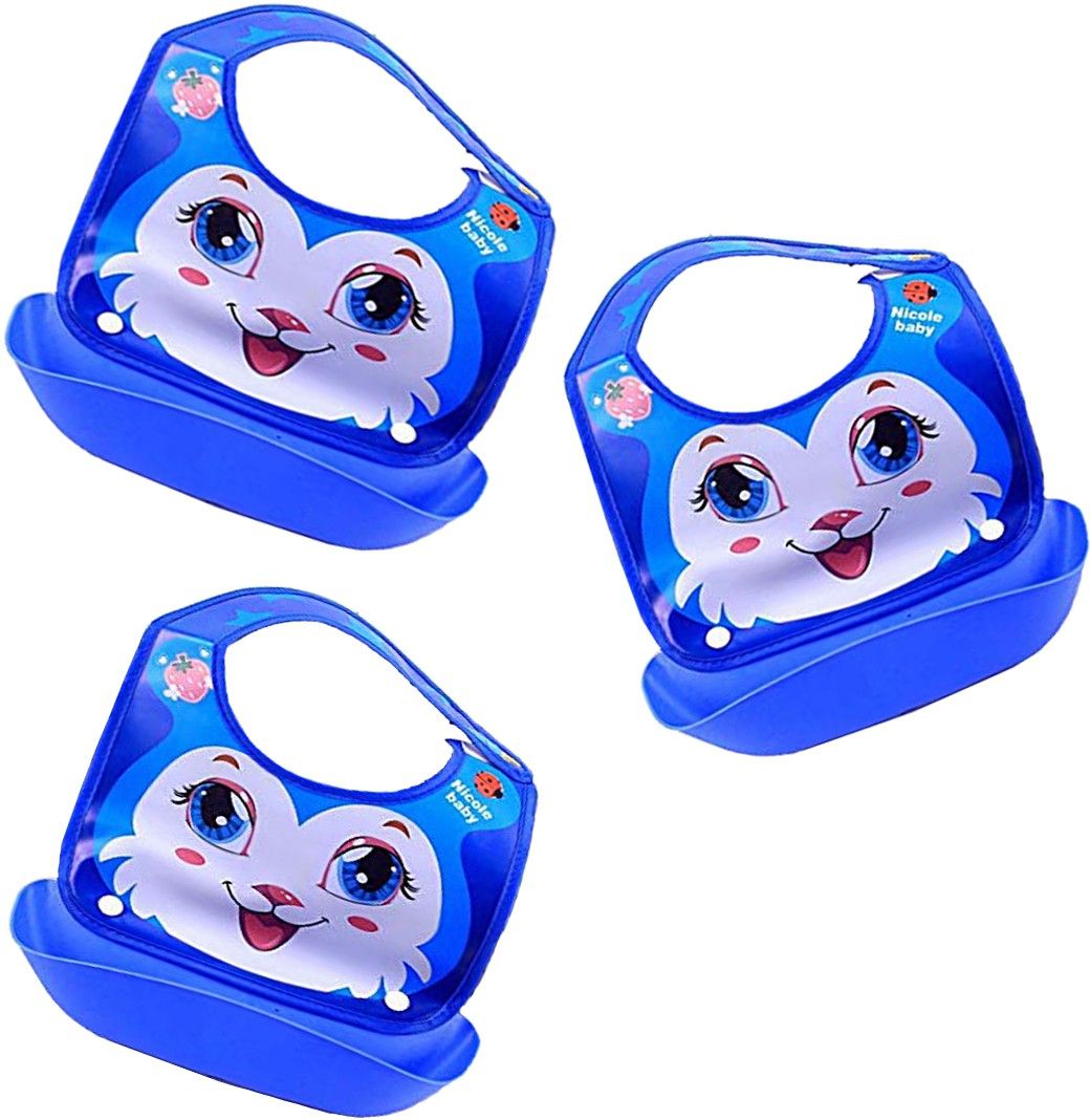 3 Pc Plastic Waterproof Stylish Roll Up Food Catcher Baby Bib - Multi Color-image-44